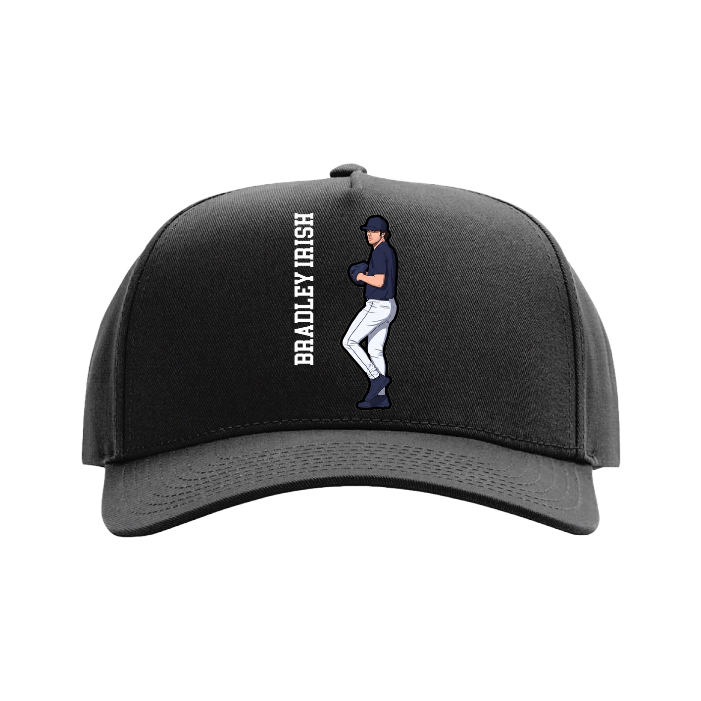 Full Fabric Five-Panel Champ Cap — Name Vertical in Black