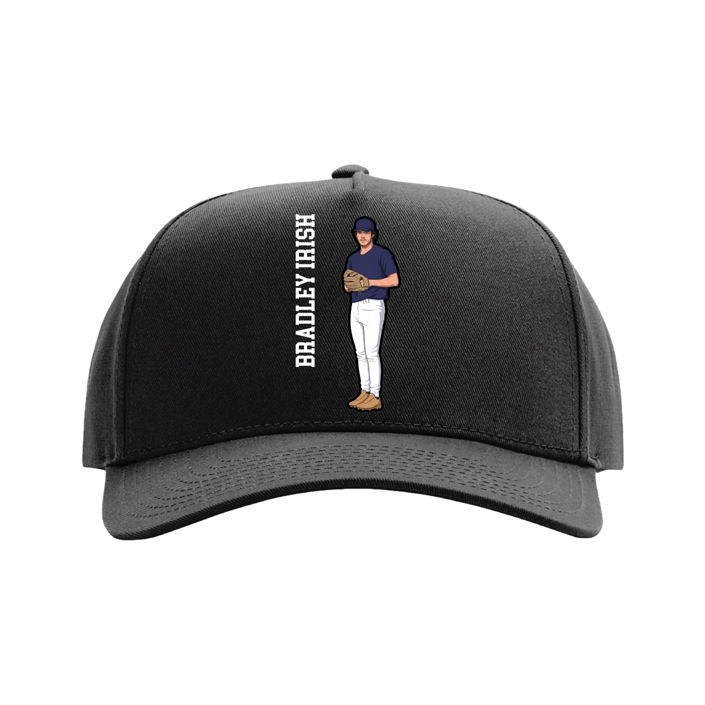Full Fabric Five-Panel Champ Cap — Name Vertical in Black