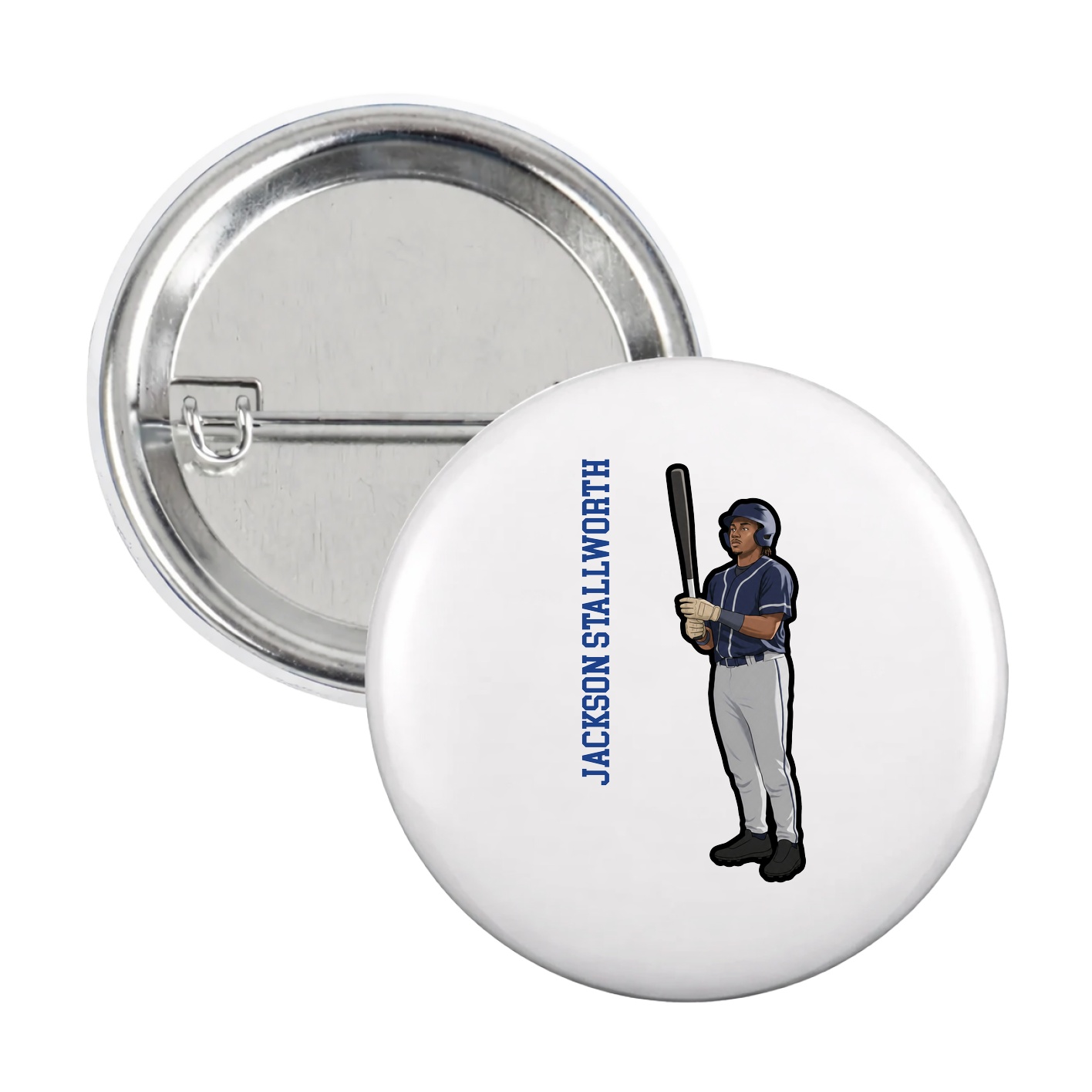Game Day Button — Name Vertical in White
