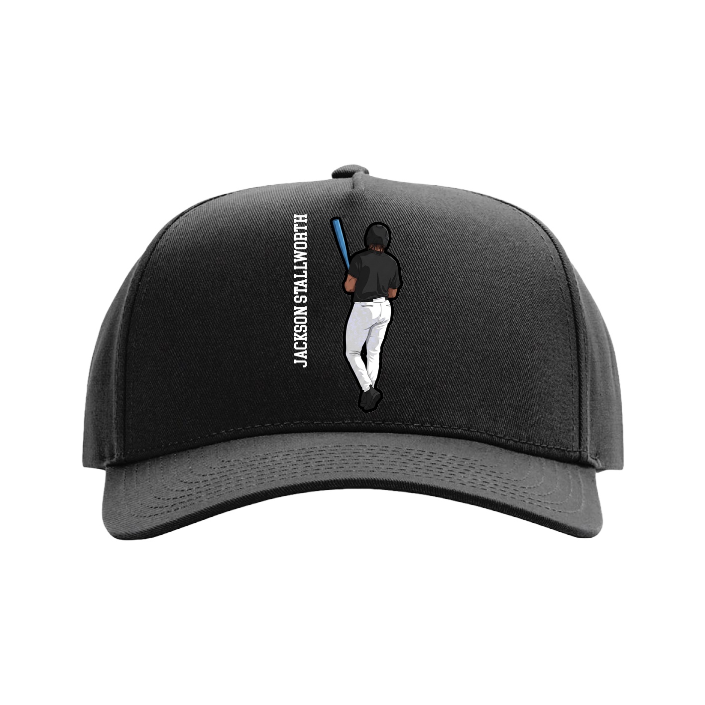 Full Fabric Five-Panel Champ Cap — Name Vertical in Black