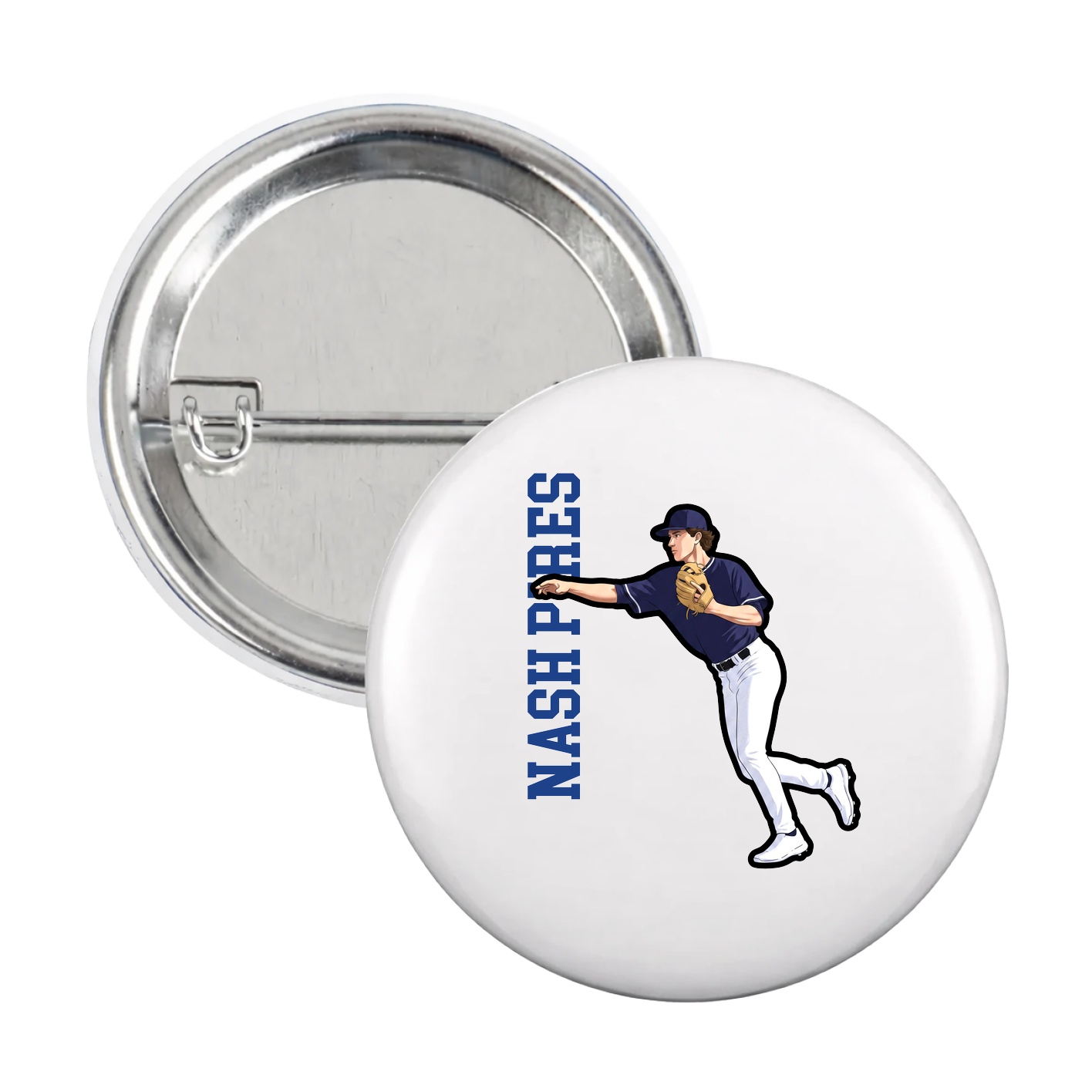 Game Day Button — Name Vertical in White