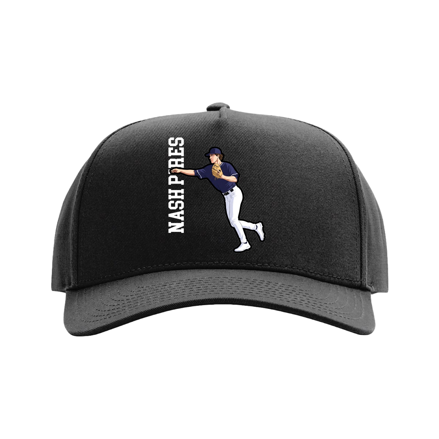 Full Fabric Five-Panel Champ Cap — Name Vertical in Black