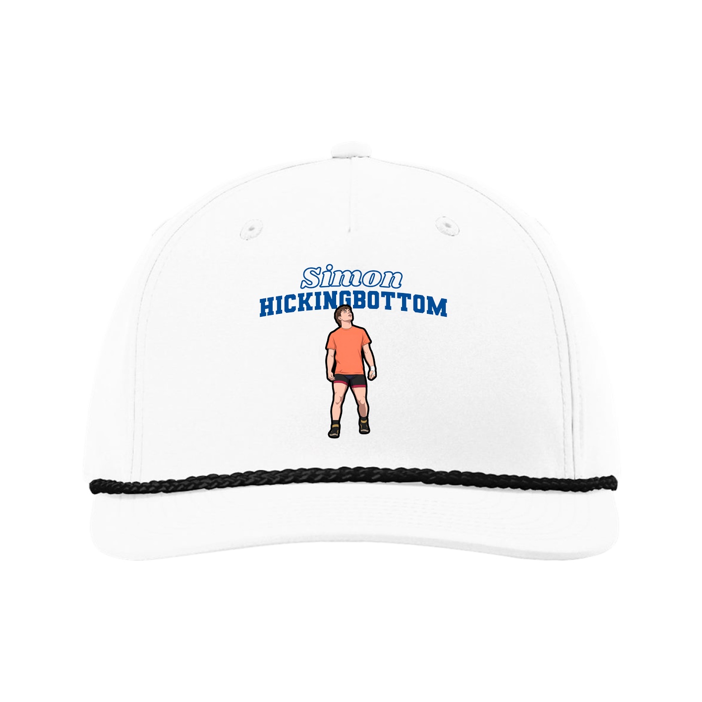 Five-Panel Classic Rope Cap — Name Arch in White