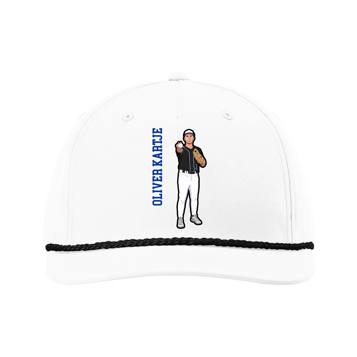 Five-Panel Classic Rope Cap — Name Vertical in White