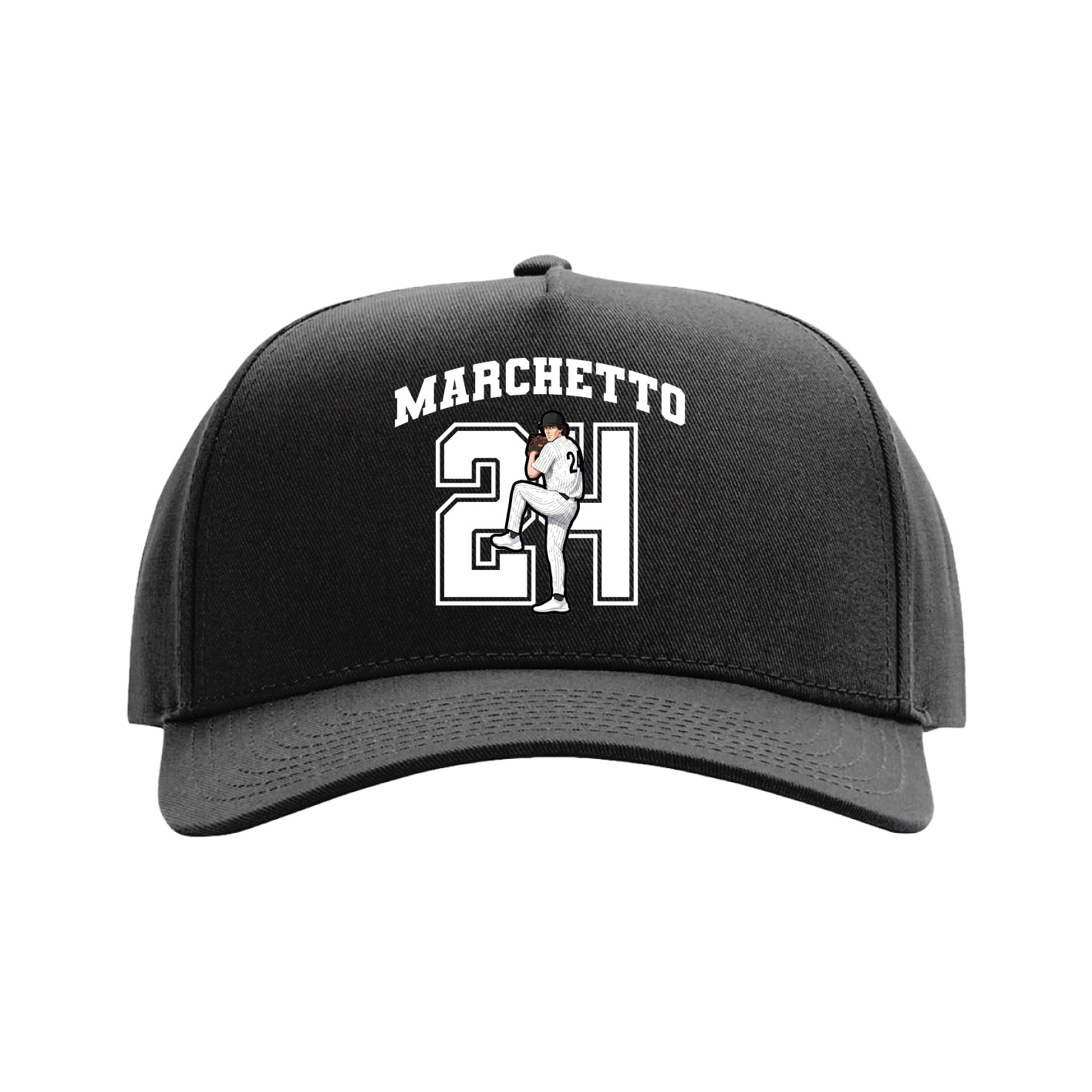 Full Fabric Five-Panel Champ Cap — Number in Black