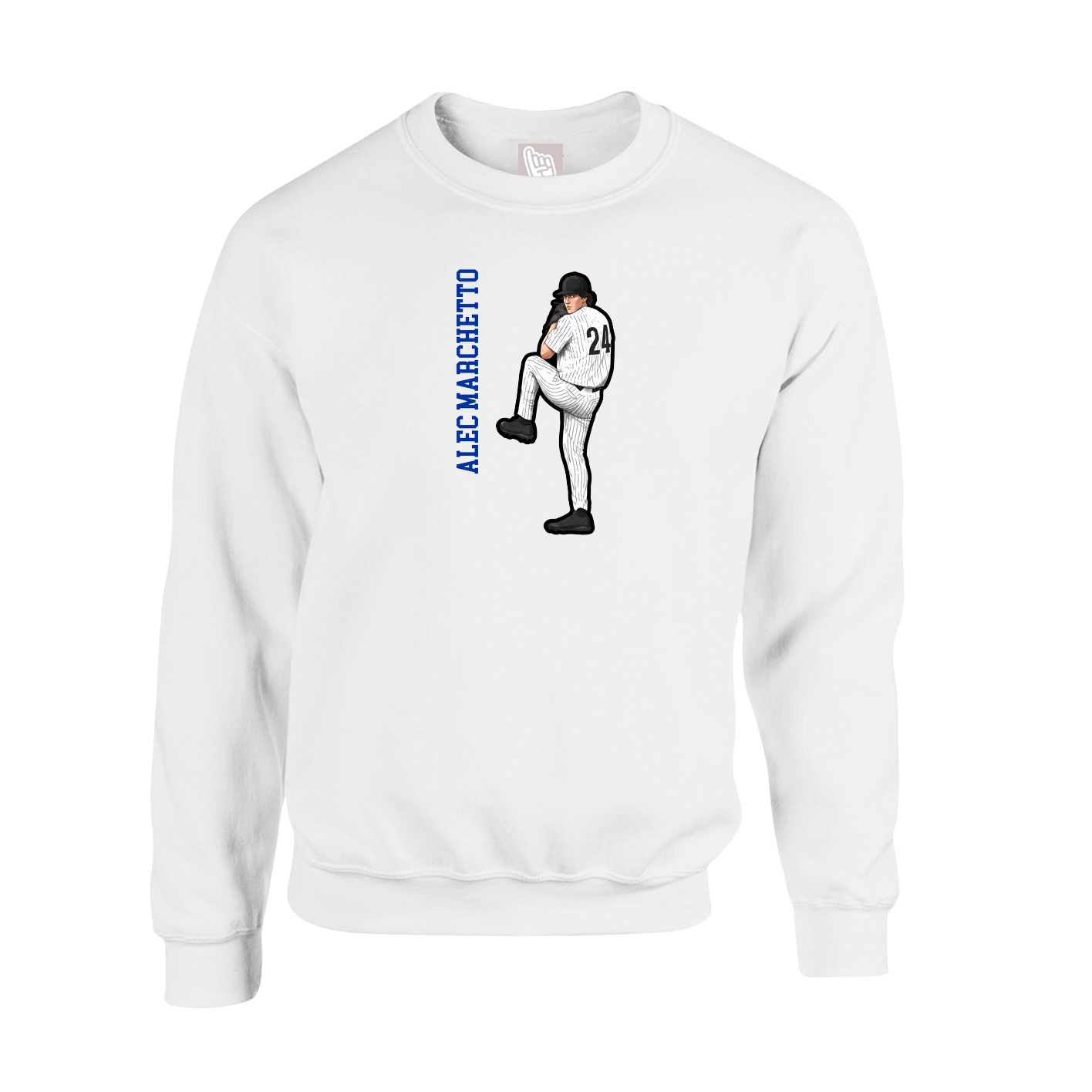 Fleece Crew — Name Vertical in White
