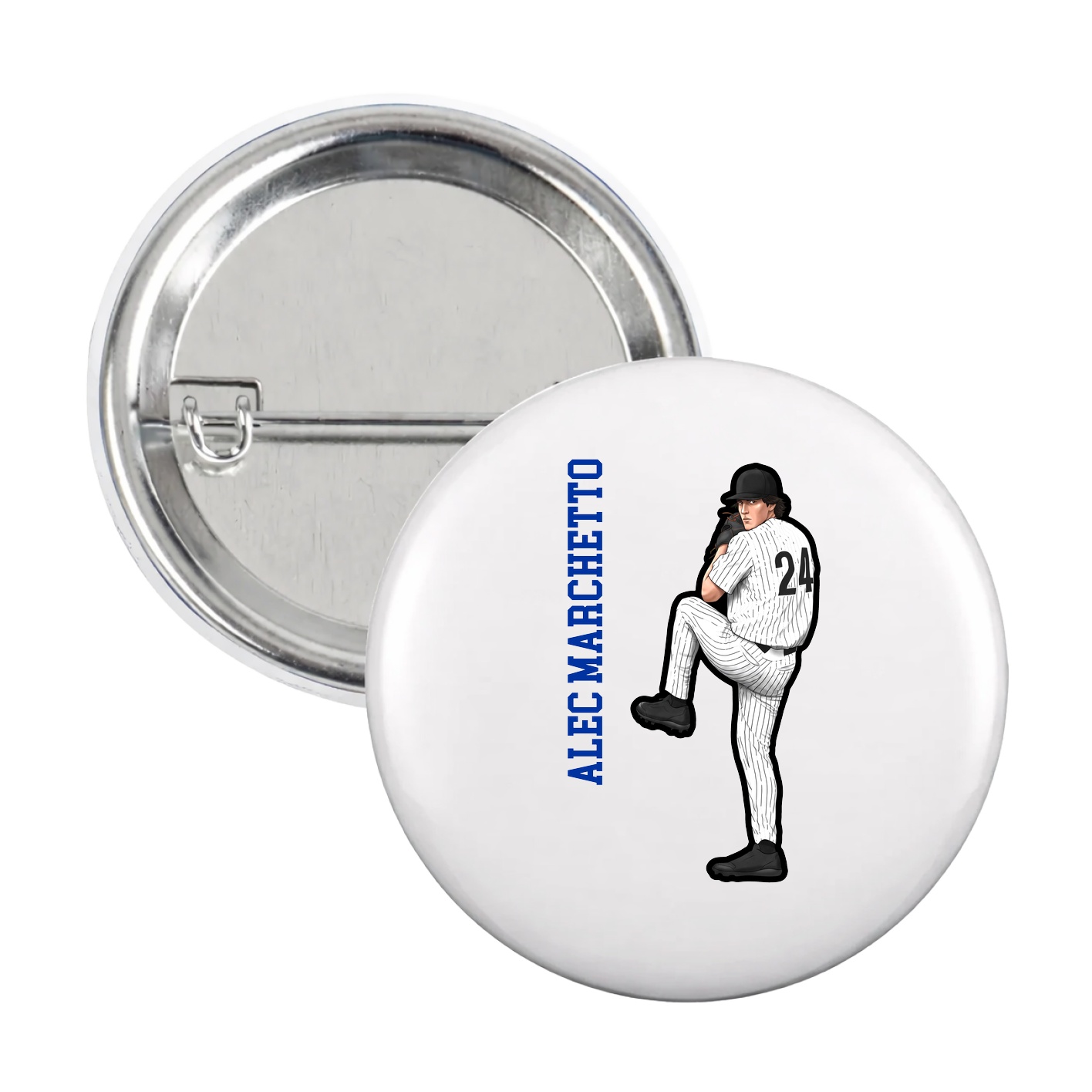 Game Day Button — Name Vertical in White