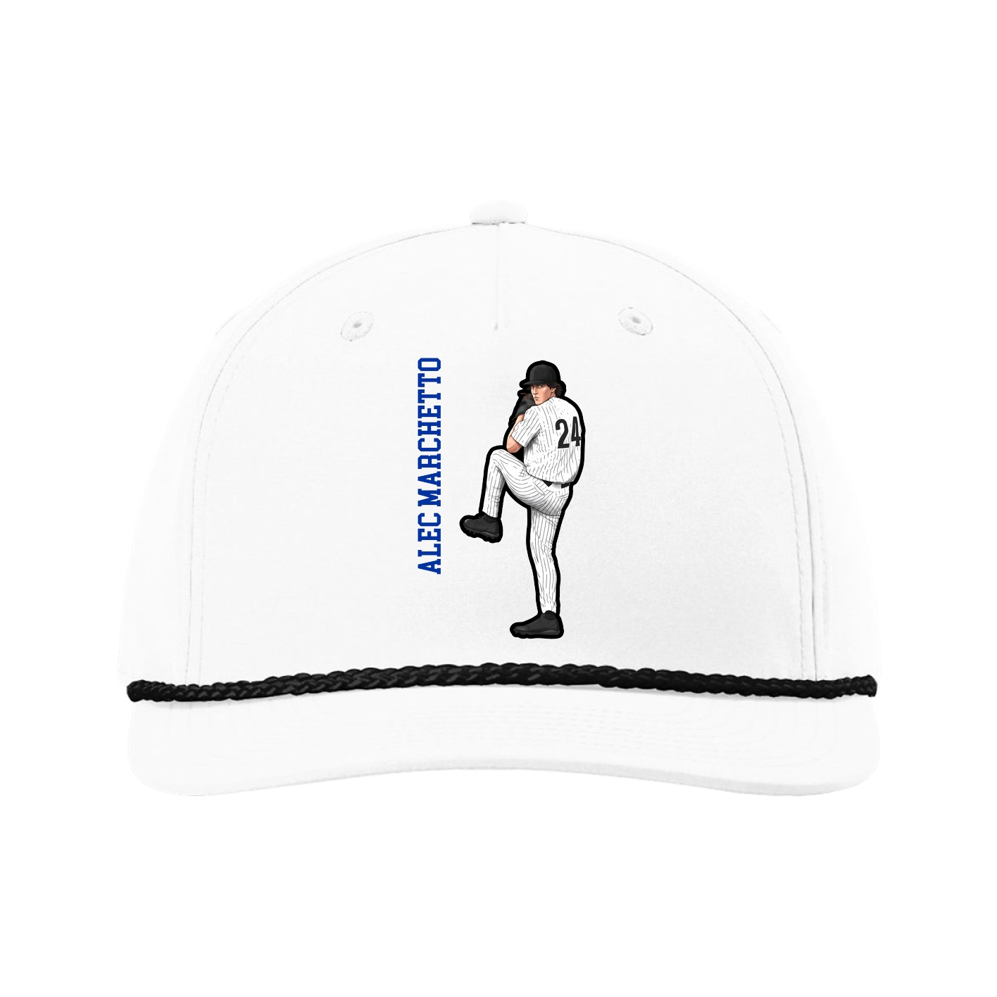 Five-Panel Classic Rope Cap — Name Vertical in White