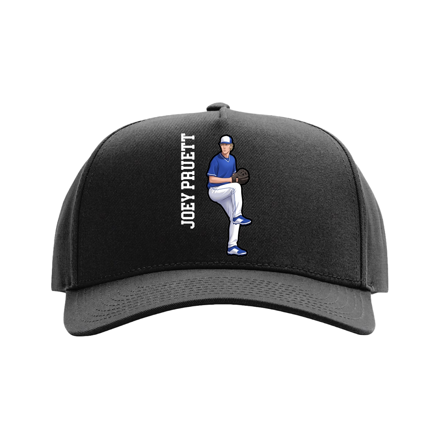 Full Fabric Five-Panel Champ Cap — Name Vertical in Black