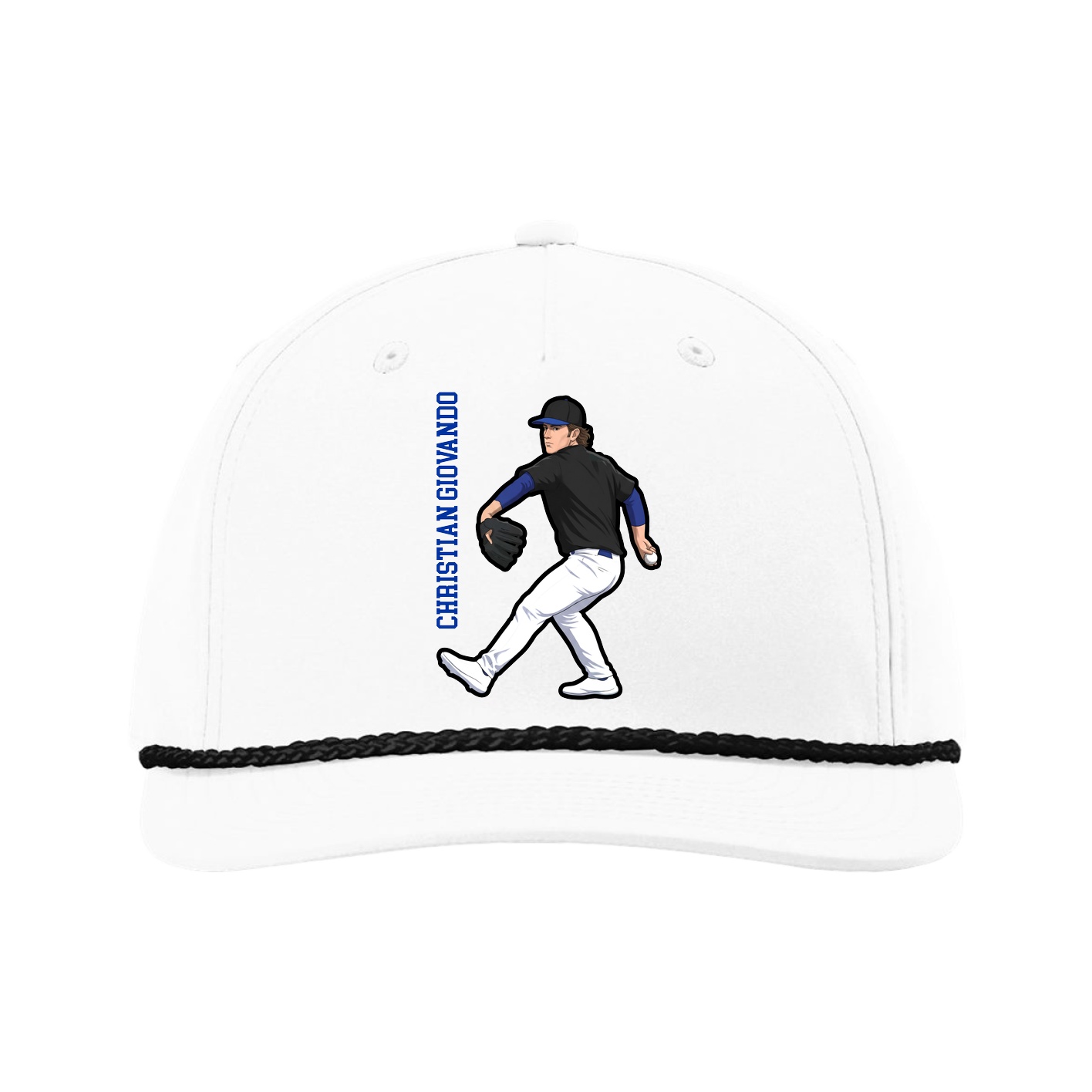 Five-Panel Classic Rope Cap — Name Vertical in White