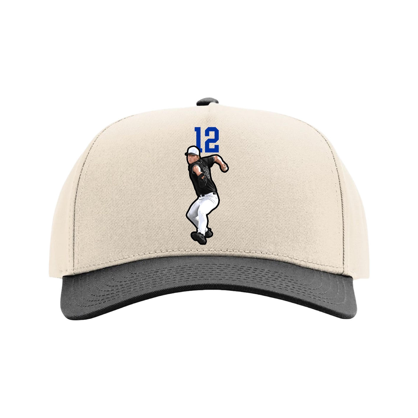 Full Fabric Five-Panel Champ Cap — Number Top in Cream/Black