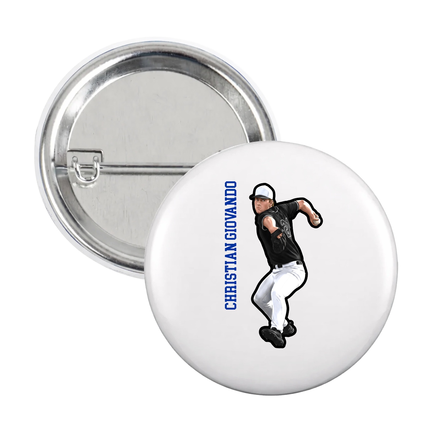 Game Day Button — Name Vertical in White
