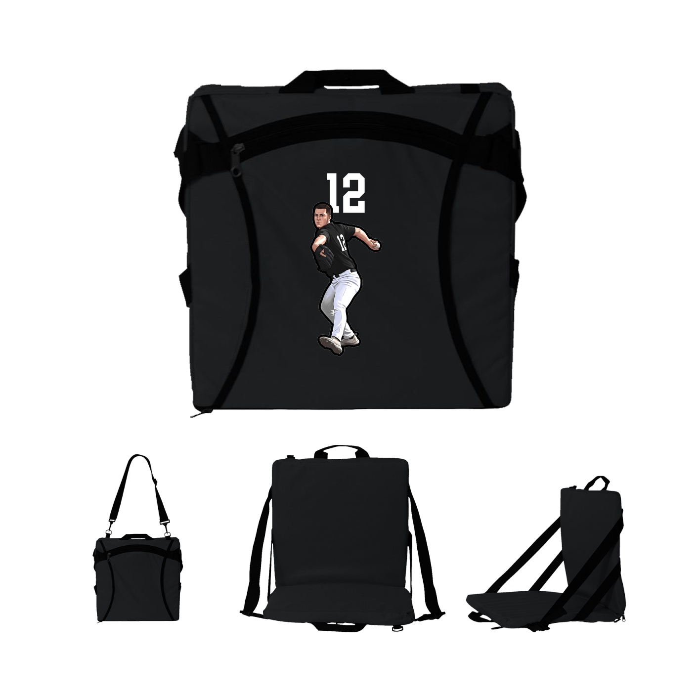 Folding Stadium Seat — Number Top in Black