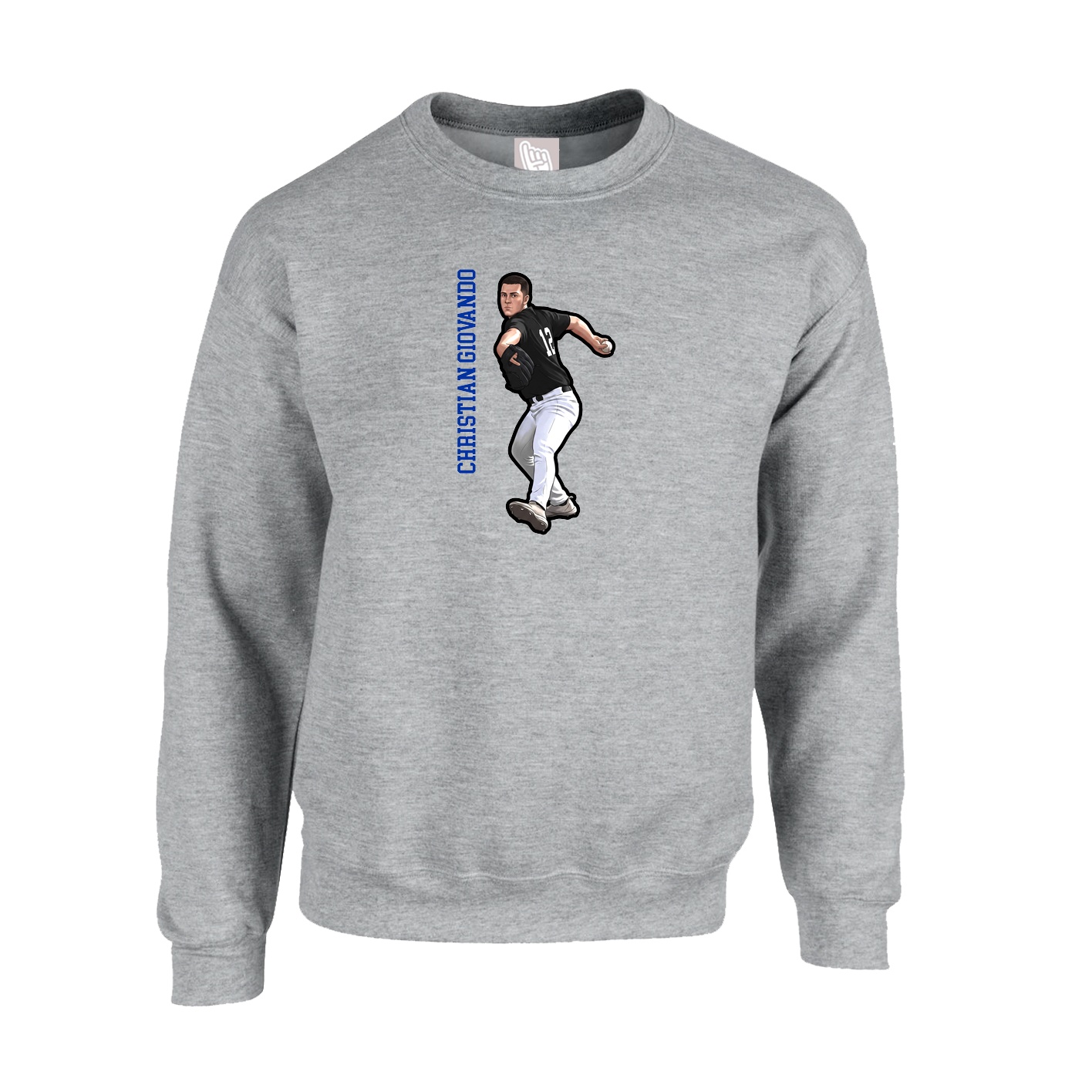 Fleece Crew — Name Vertical in Grey