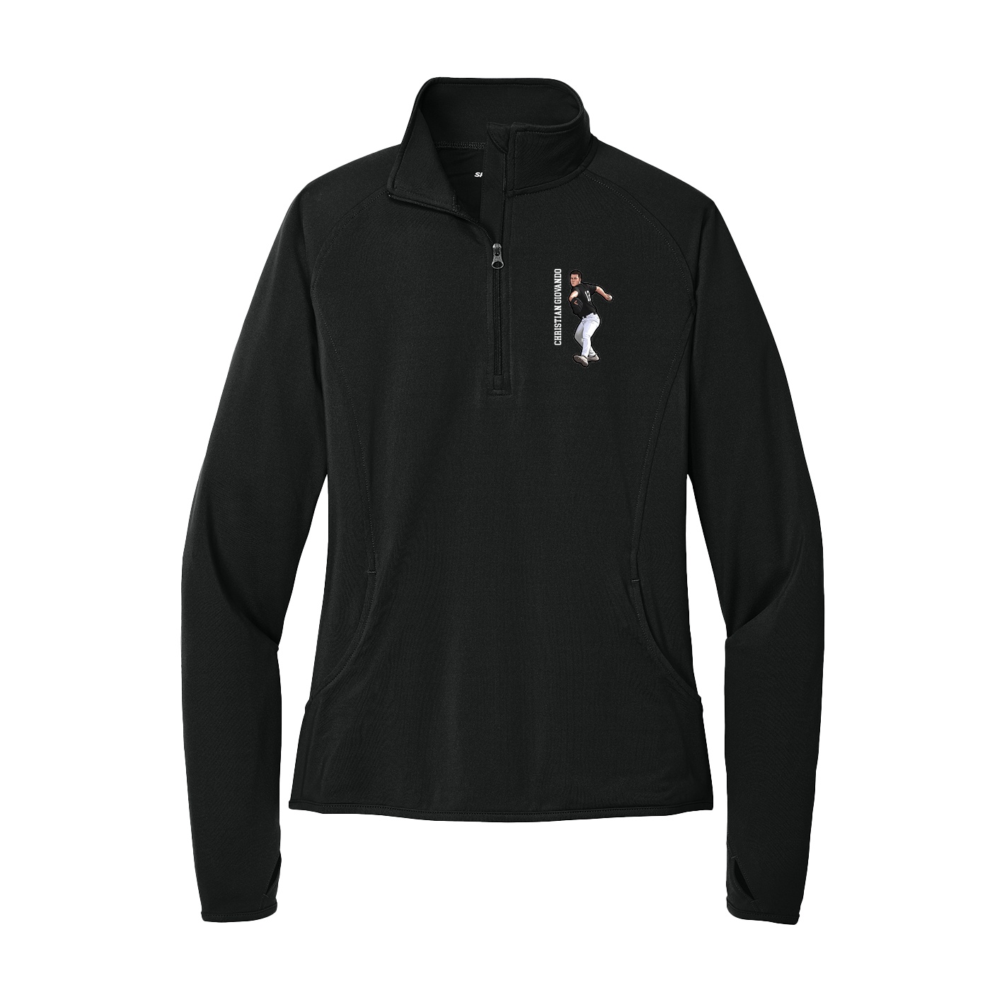 Women's Q-Zip Pullover — Name Vertical in Black