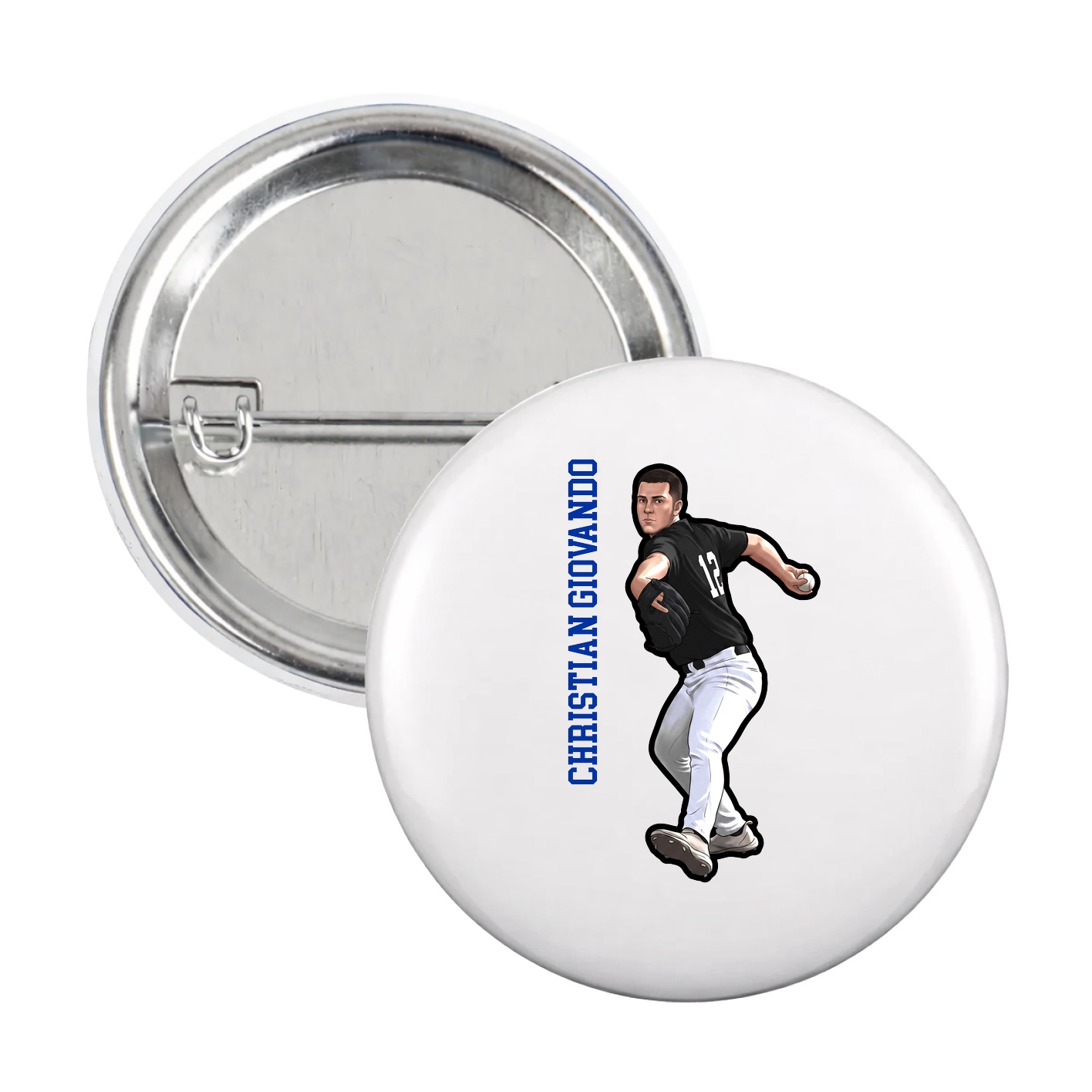 Game Day Button — Name Vertical in White