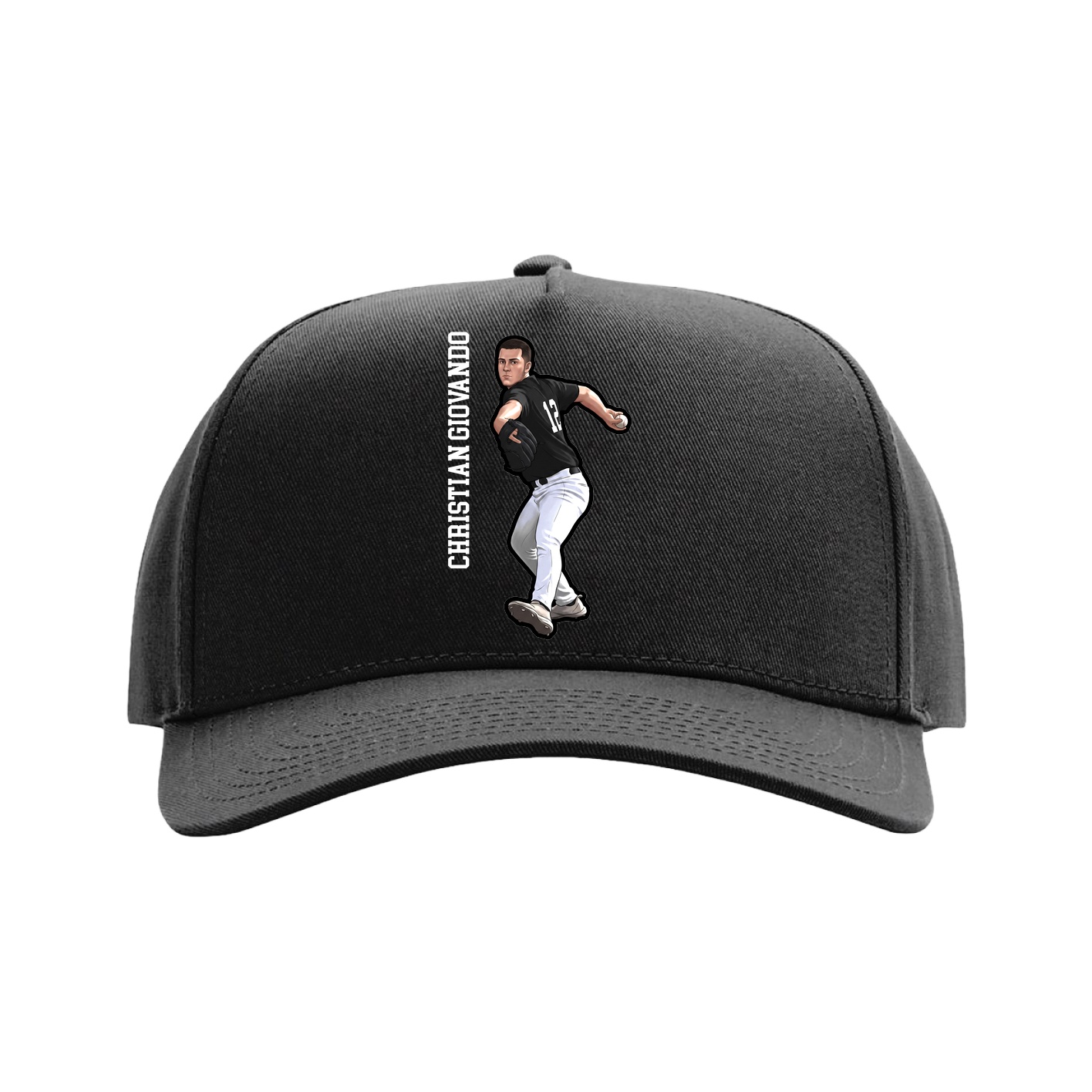 Full Fabric Five-Panel Champ Cap — Name Vertical in Black