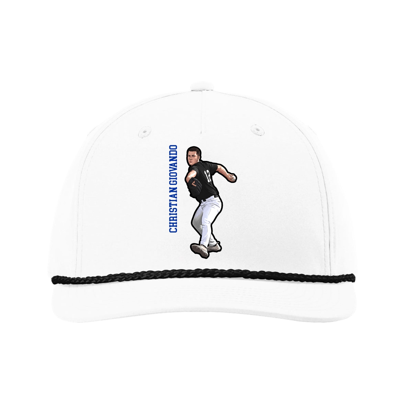 Five-Panel Classic Rope Cap — Name Vertical in White
