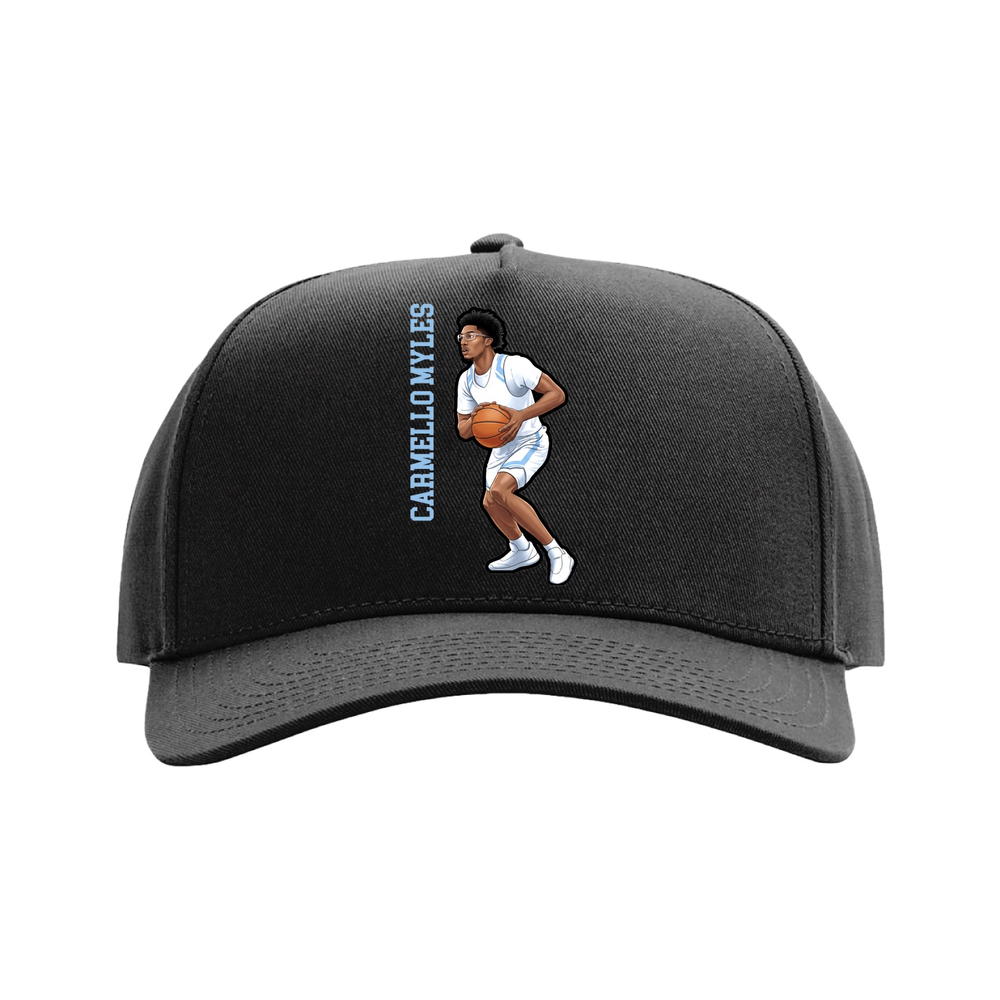 Full Fabric Five-Panel Champ Cap — Name Vertical in Black