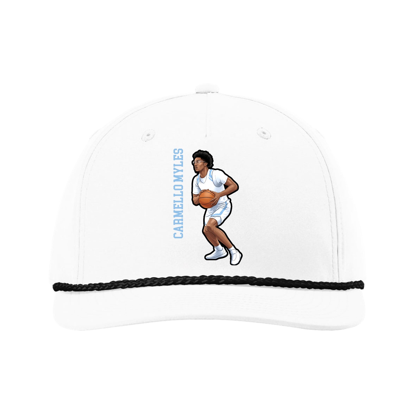 Five-Panel Classic Rope Cap — Name Vertical in White