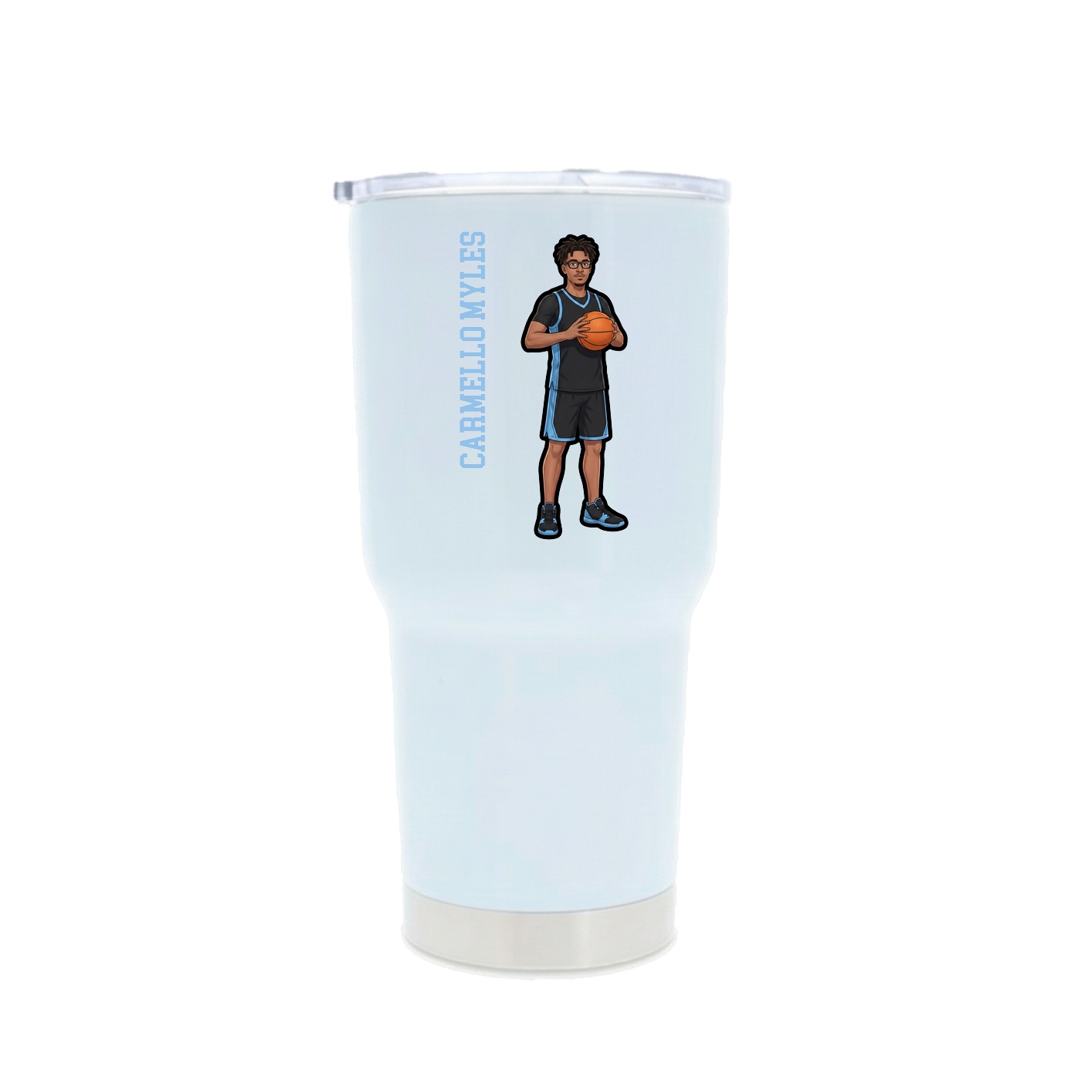 30oz Stainless Steel Tumbler — Name Vertical in White