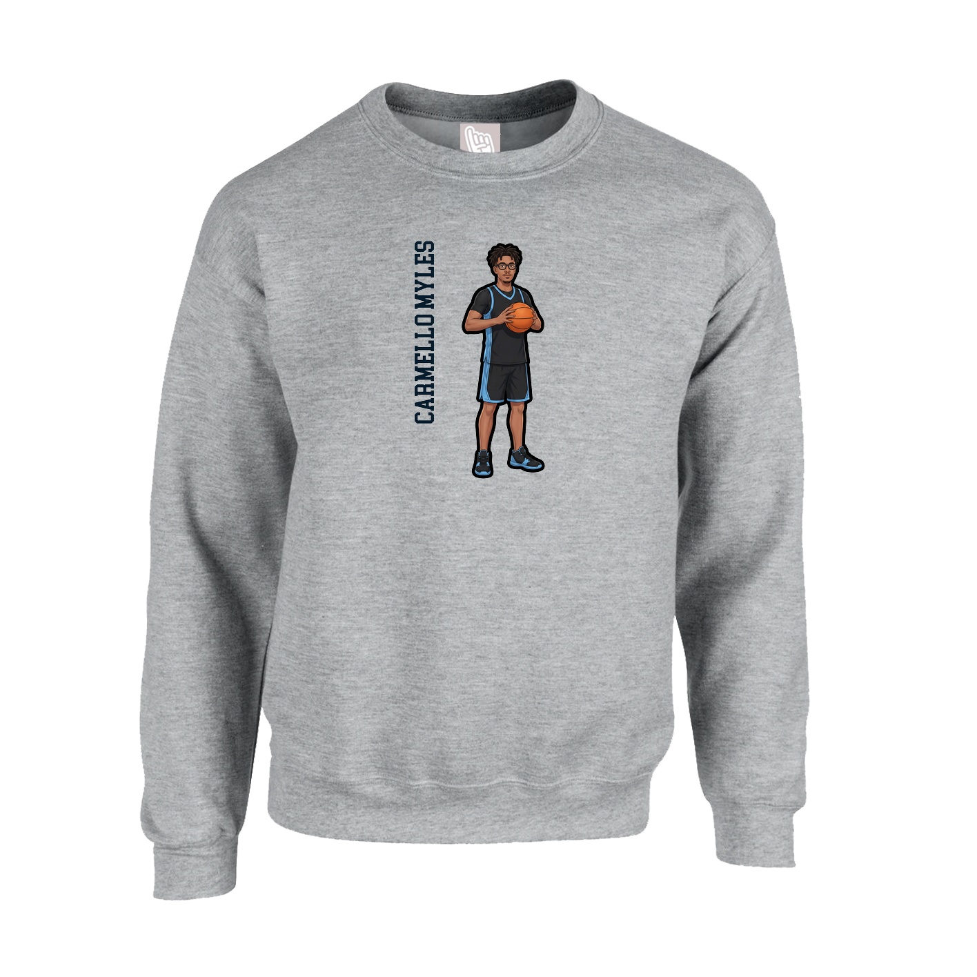 Fleece Crew — Name Vertical in Grey