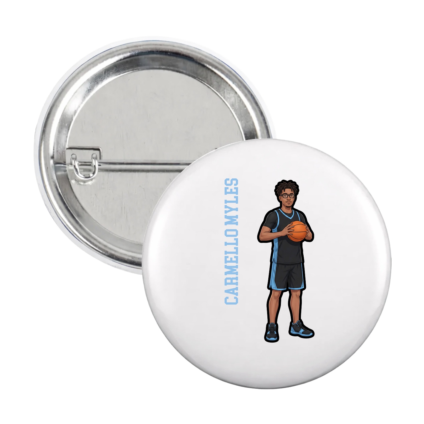 Game Day Button — Name Vertical in White