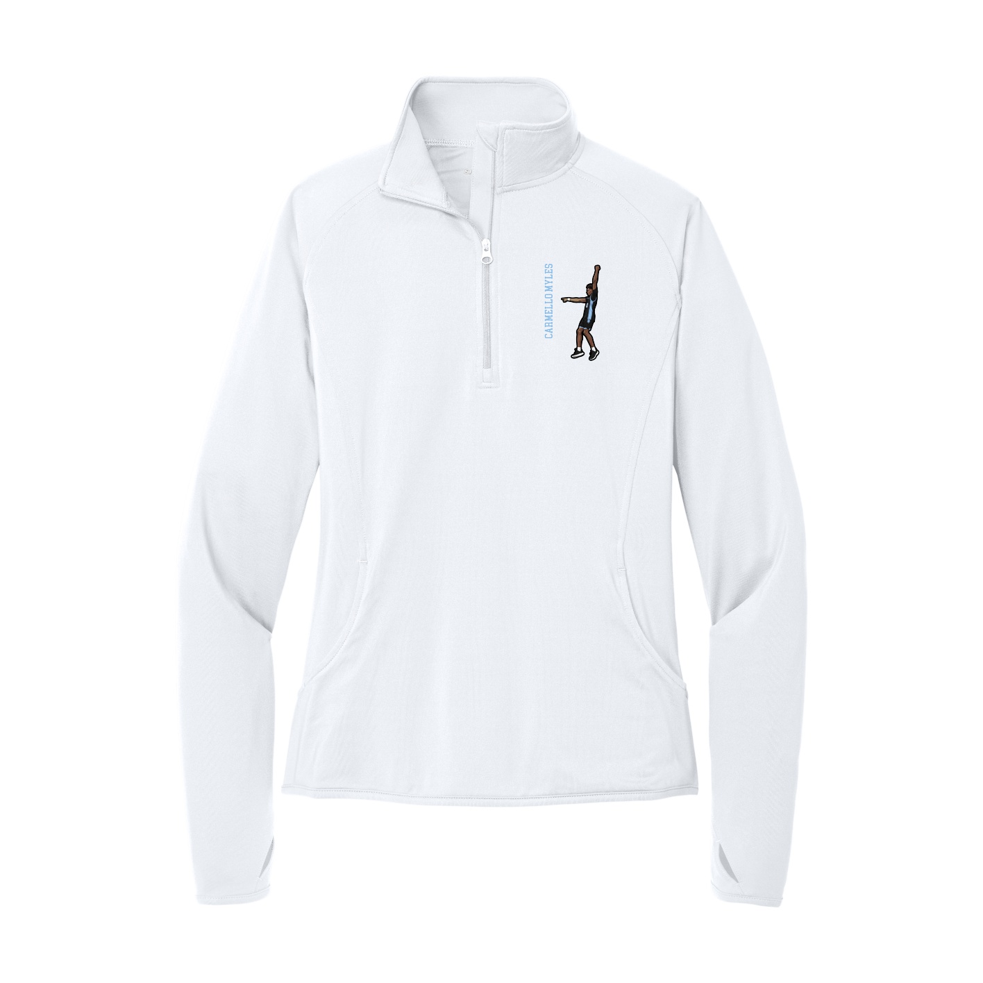 Women's Q-Zip Pullover — Name Vertical in White