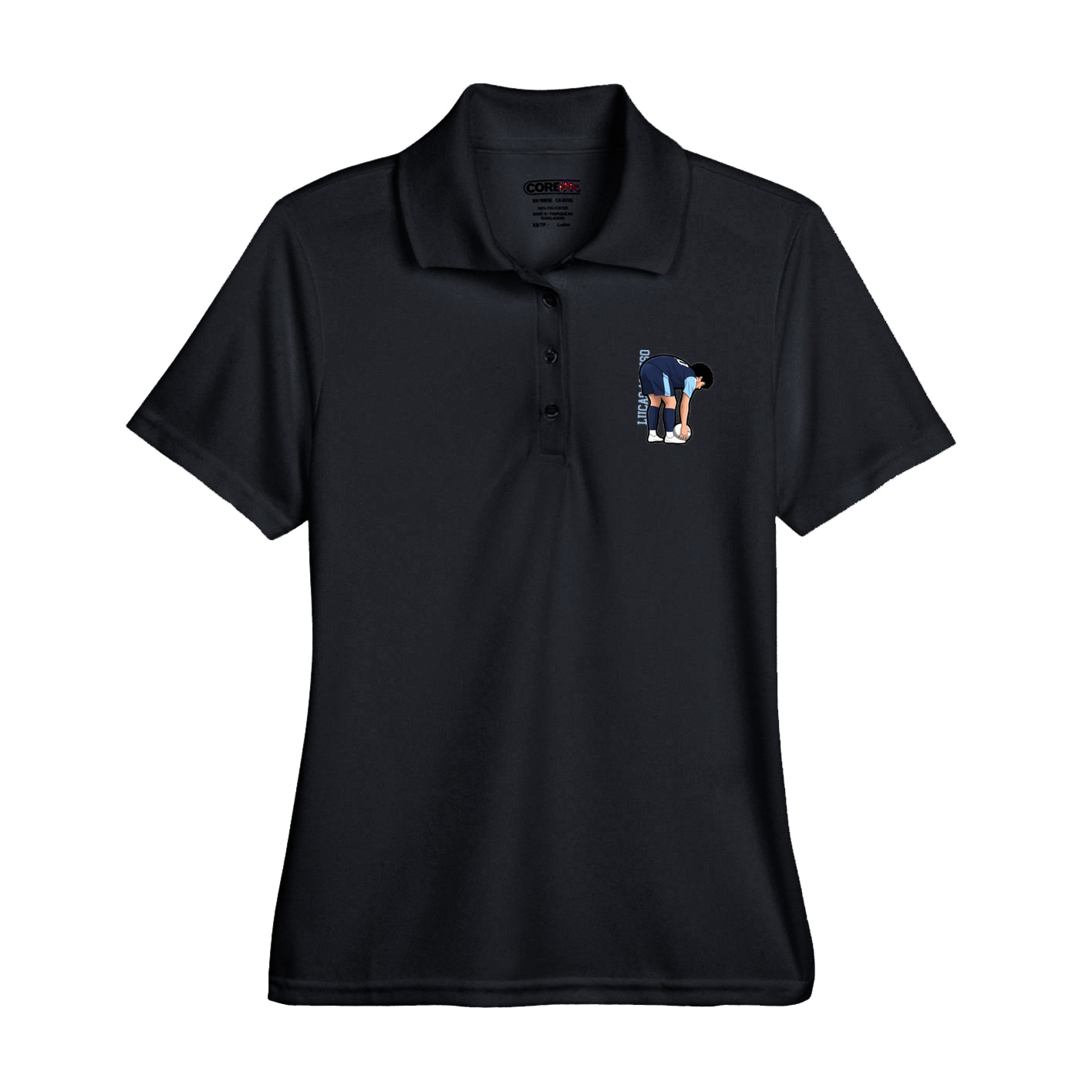 Womens Performance Polo — Name Vertical in Black