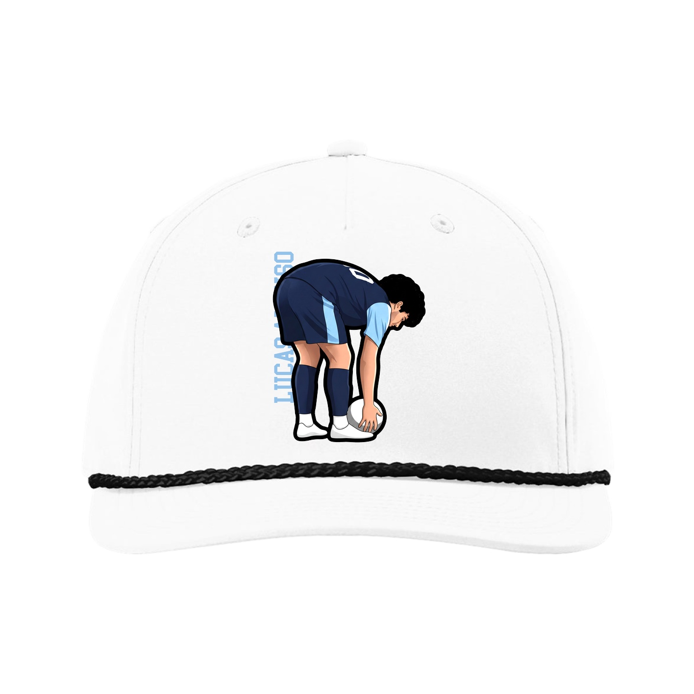 Five-Panel Classic Rope Cap — Name Vertical in White