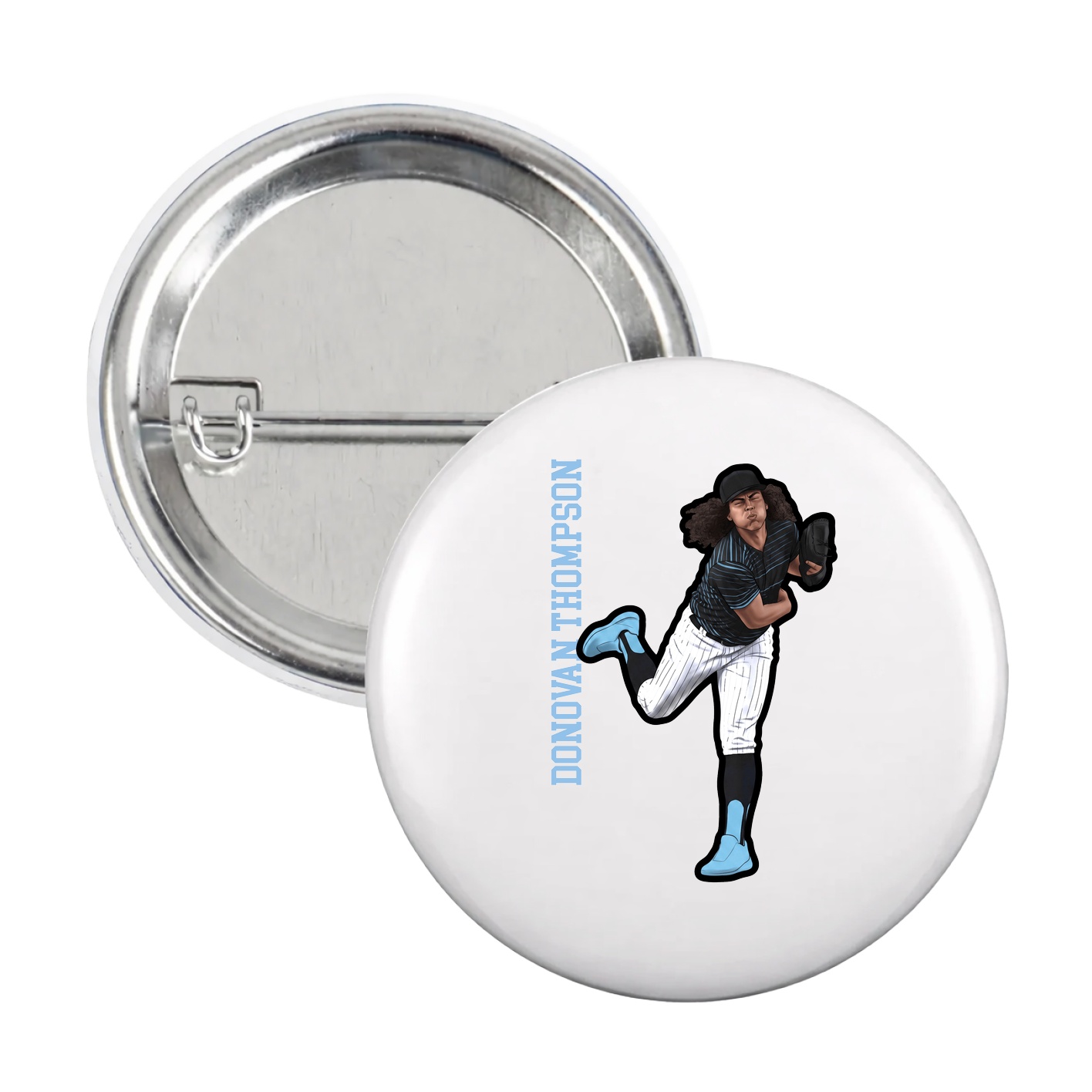 Game Day Button — Name Vertical in White