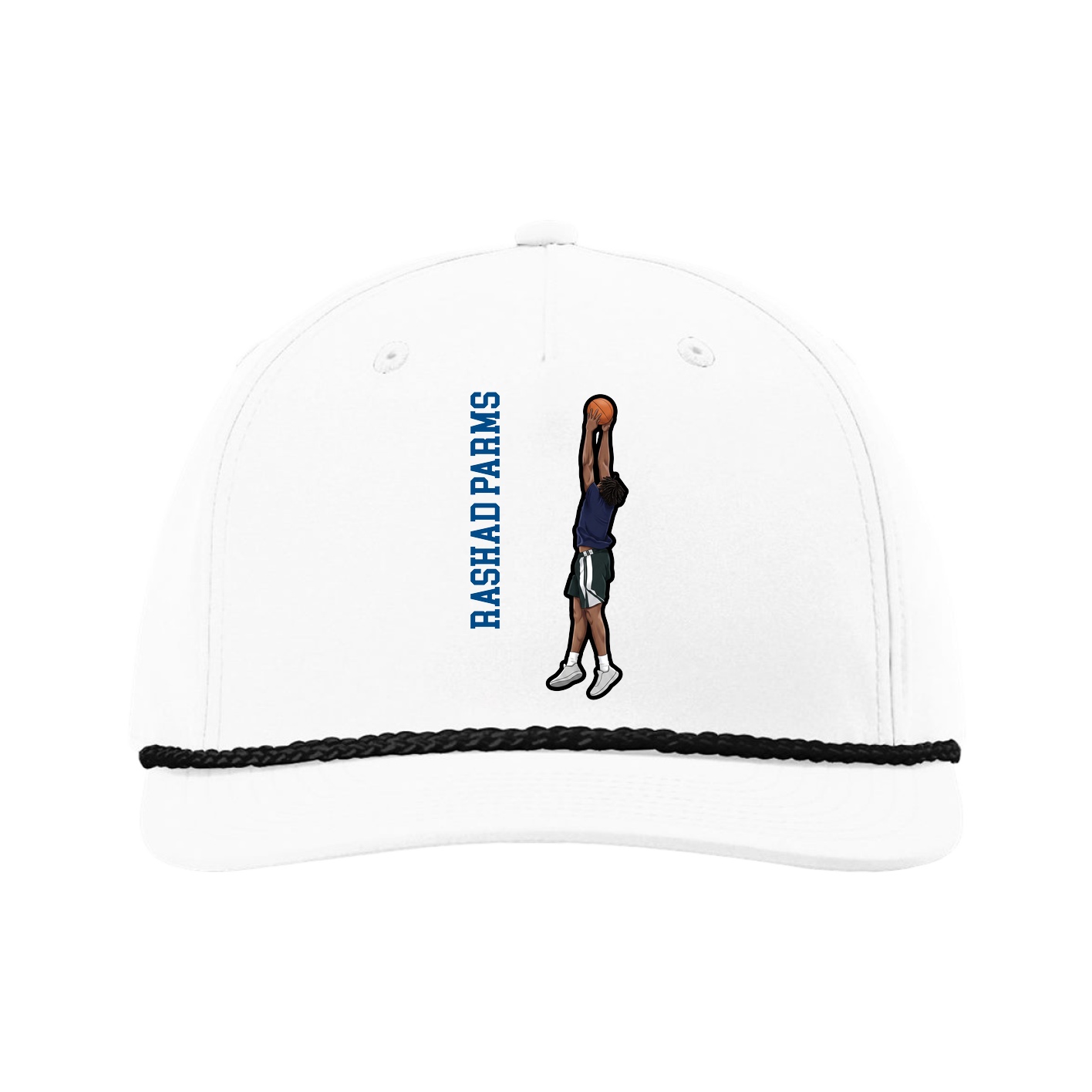 Five-Panel Classic Rope Cap — Name Vertical in White