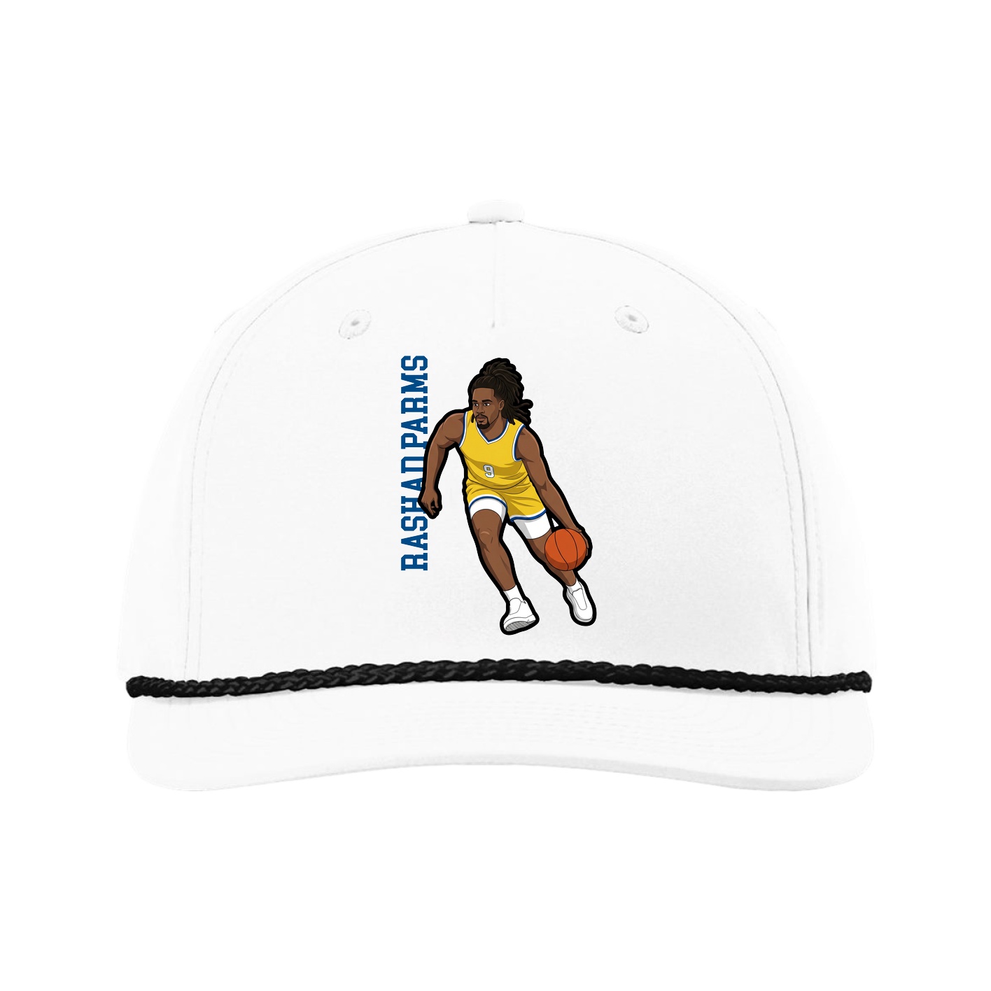 Five-Panel Classic Rope Cap — Name Vertical in White