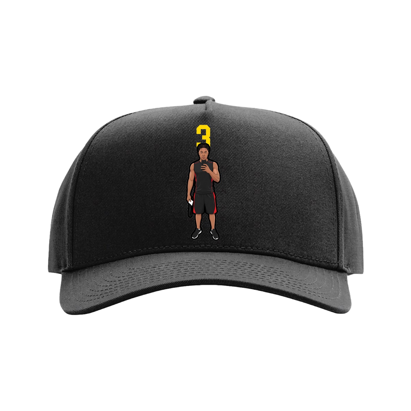 Full Fabric Five-Panel Champ Cap — Number Top in Black