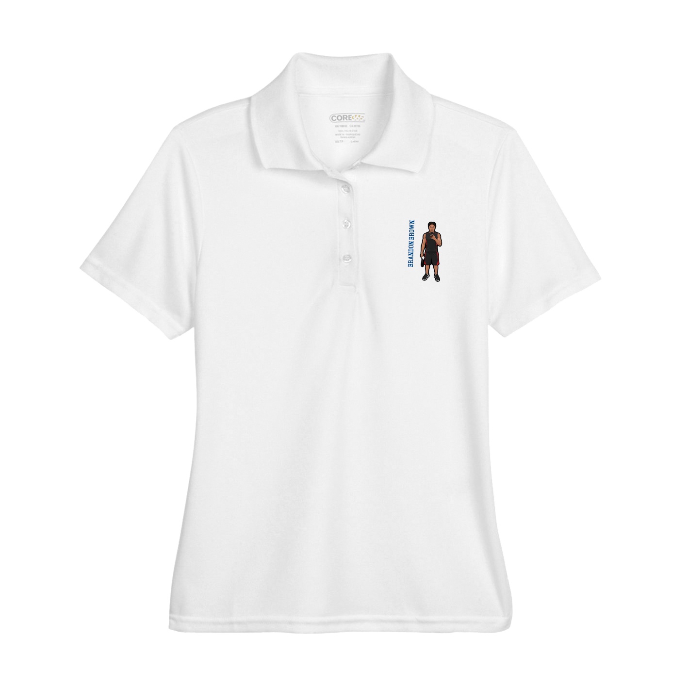 Womens Performance Polo — Name Vertical in White