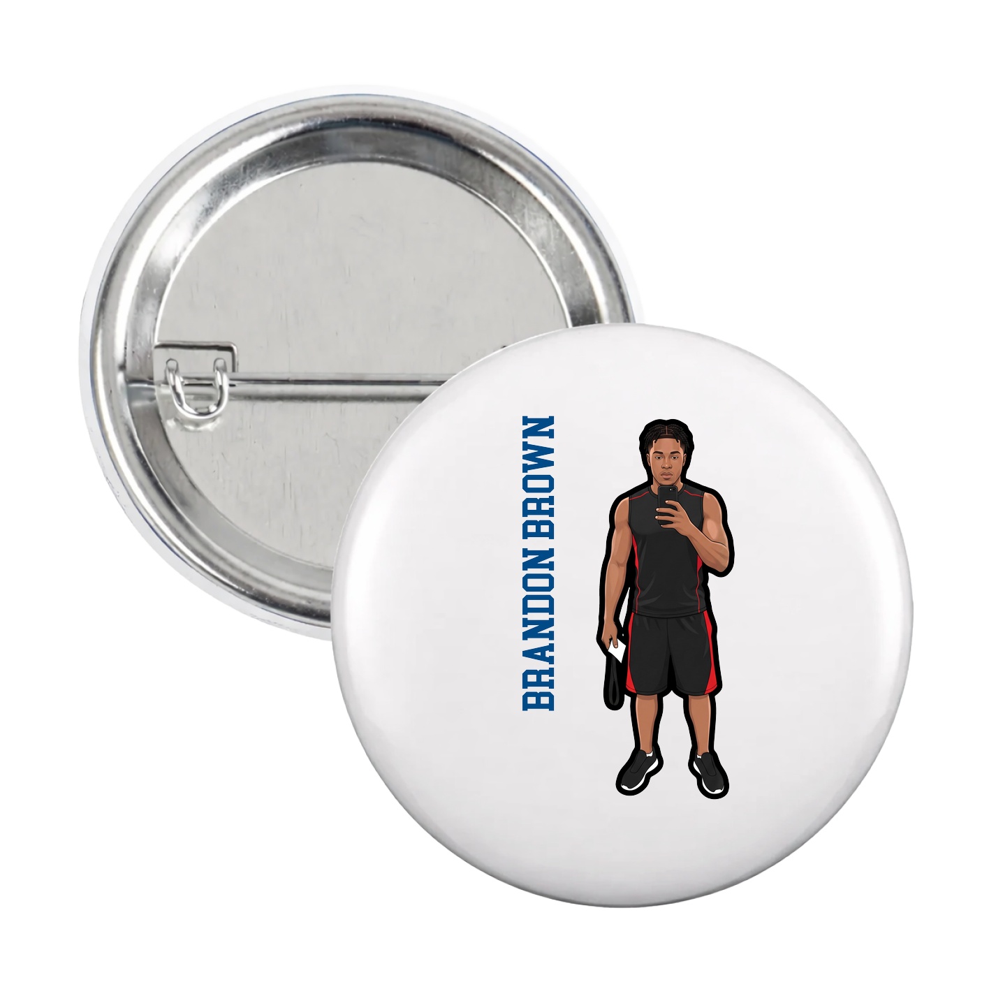 Game Day Button — Name Vertical in White