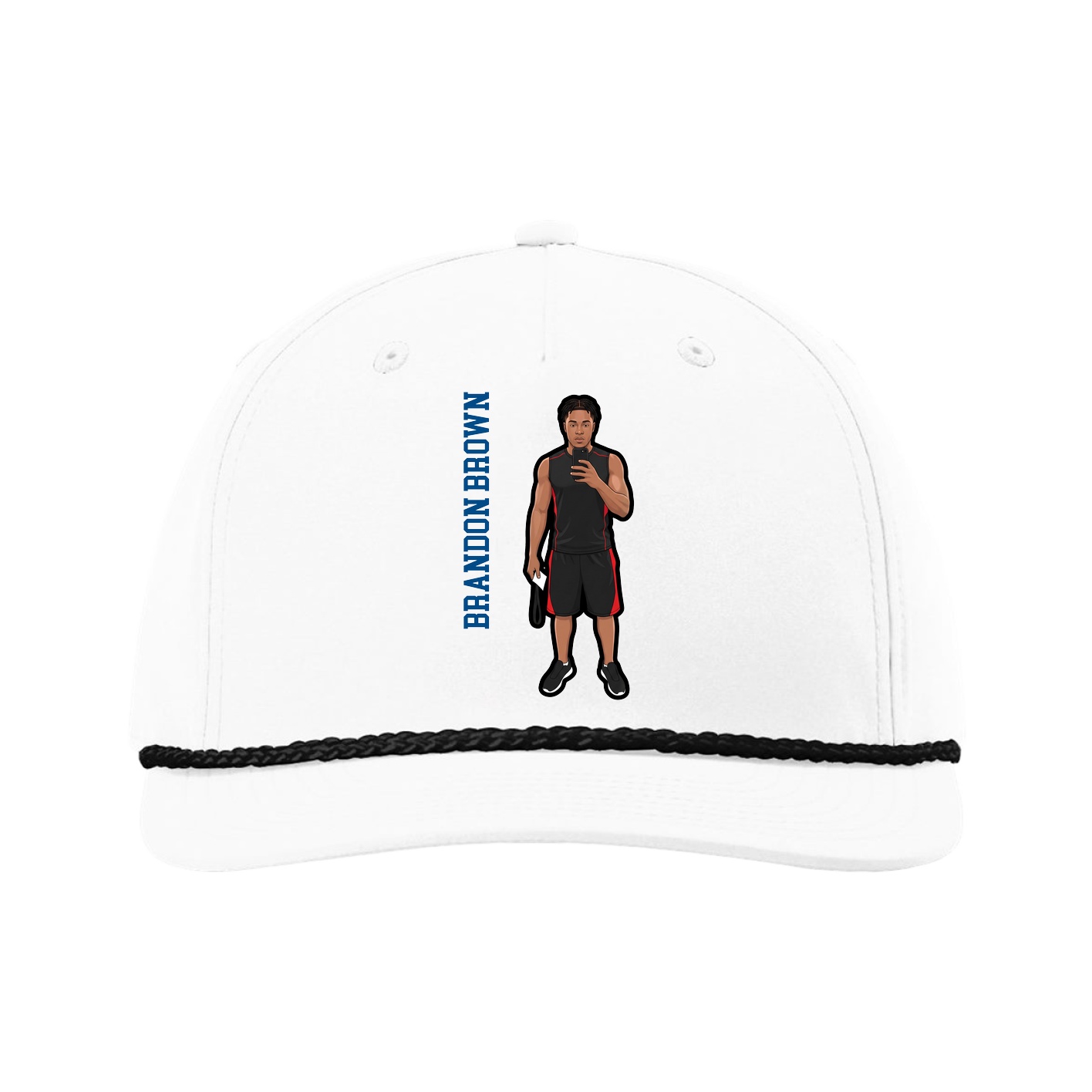 Five-Panel Classic Rope Cap — Name Vertical in White