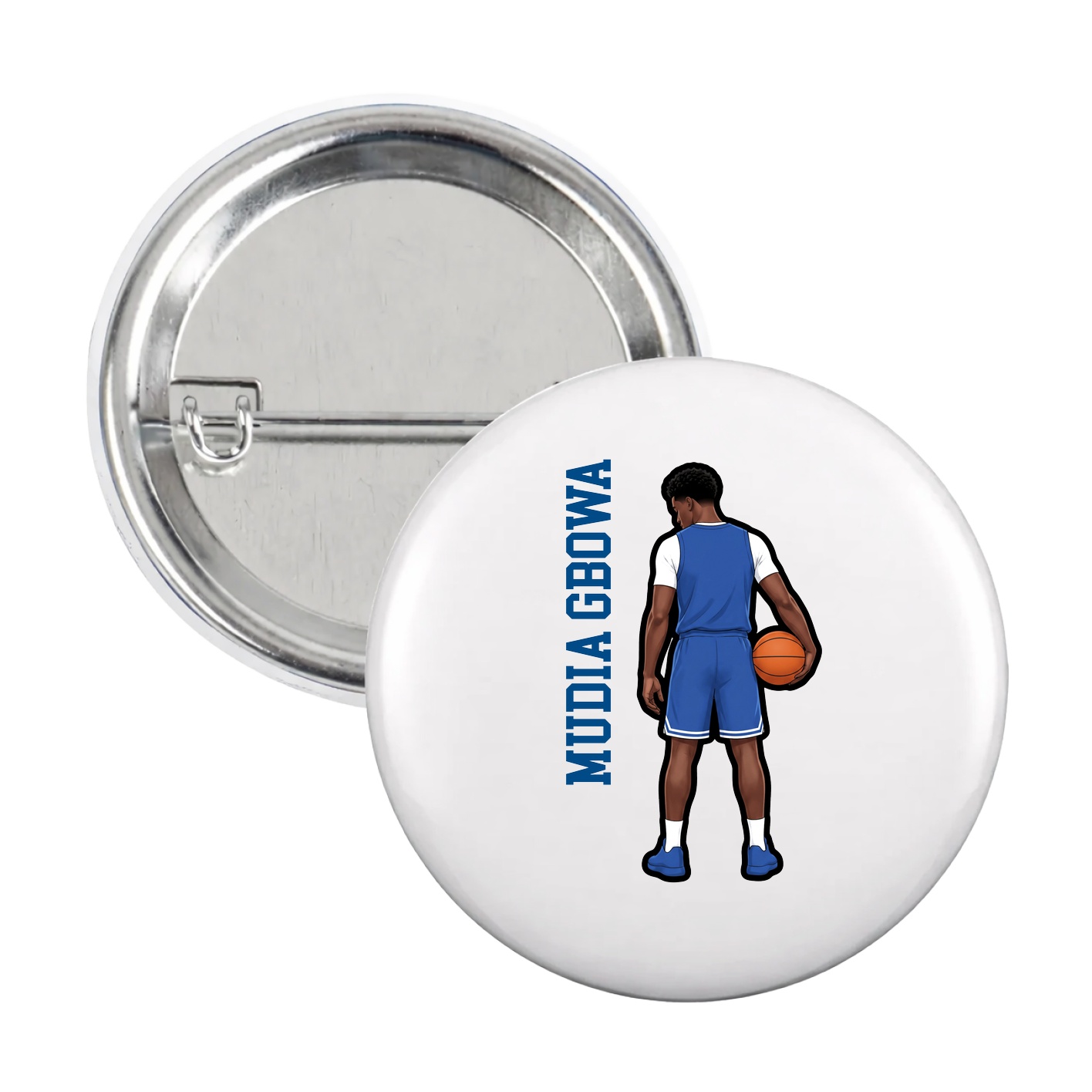 Game Day Button — Name Vertical in White