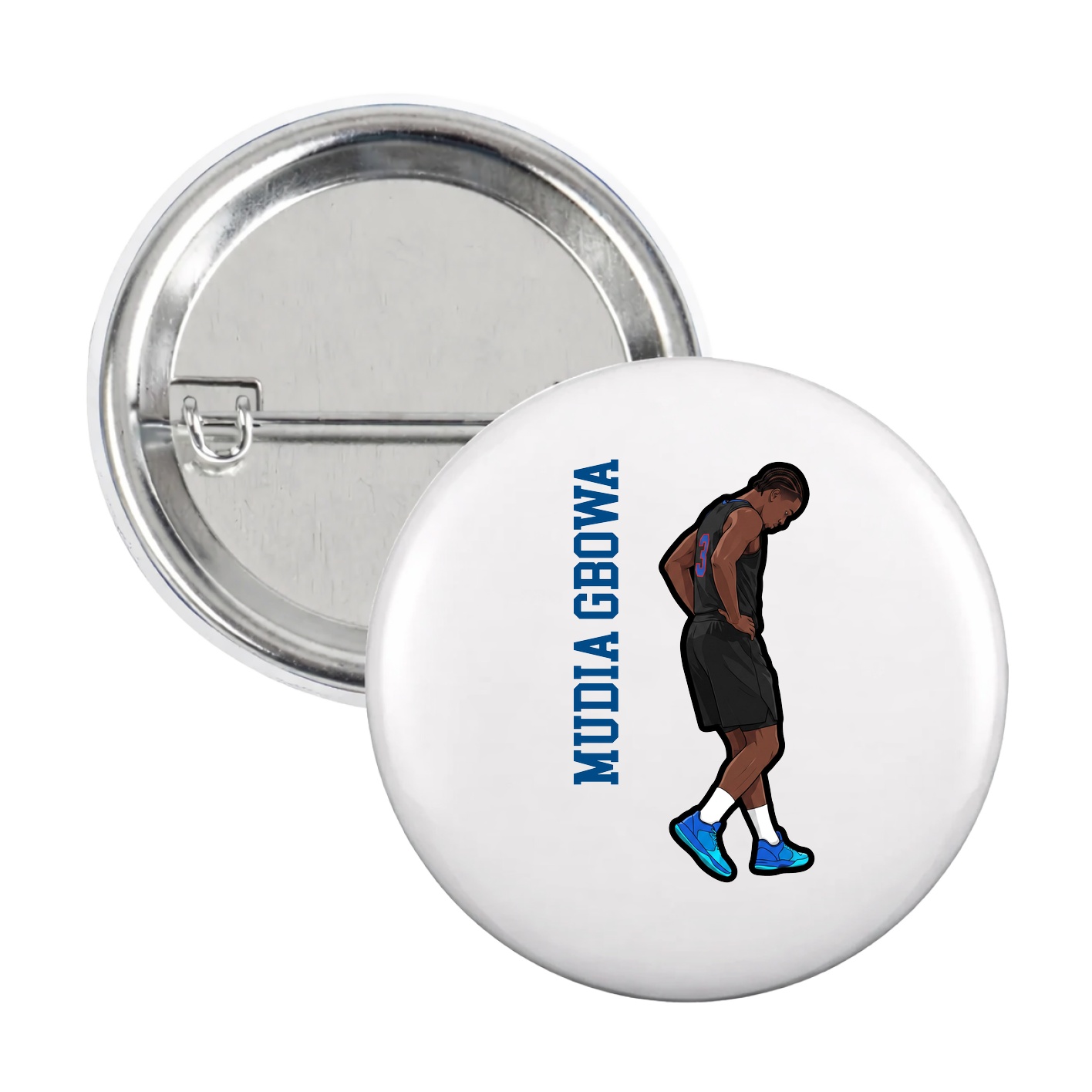 Game Day Button — Name Vertical in White