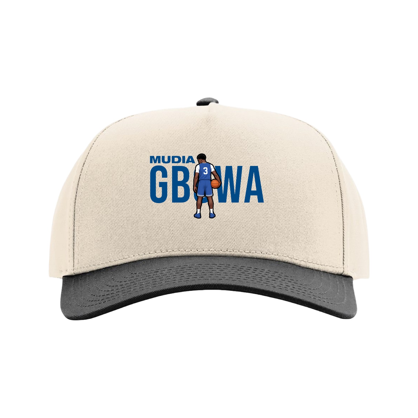 Full Fabric Five-Panel Champ Cap — Player Name in Cream/Black