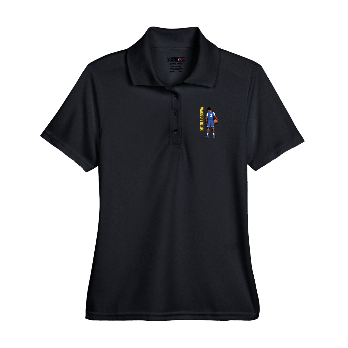 Performance Polo — Name Vertical in Black