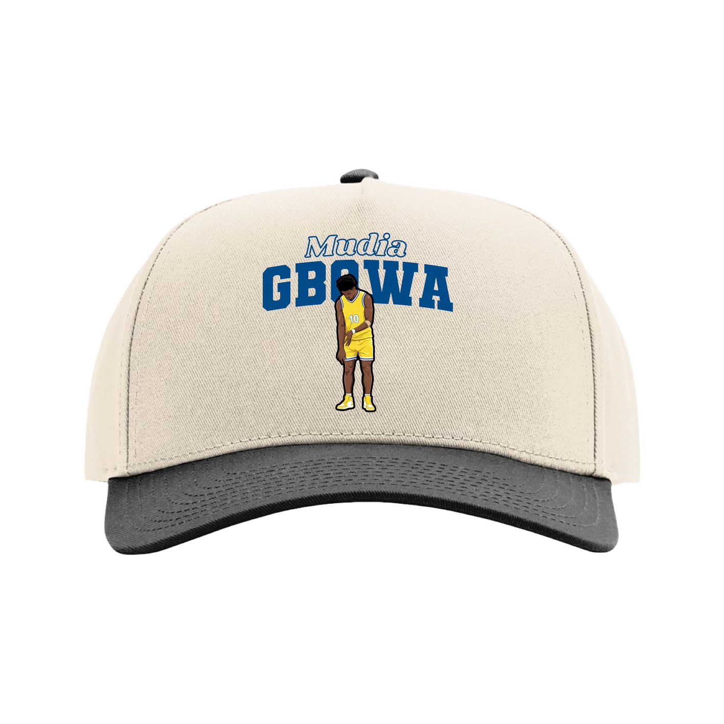 Full Fabric Five-Panel Champ Cap — Name Arch in Cream/Black