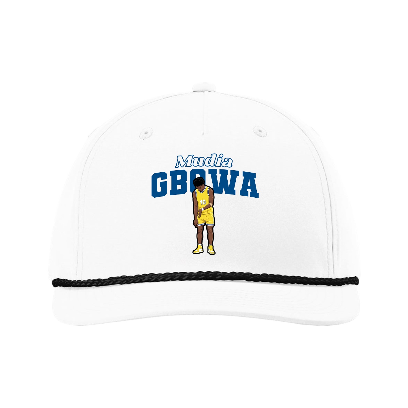 Five-Panel Classic Rope Cap — Name Arch in White