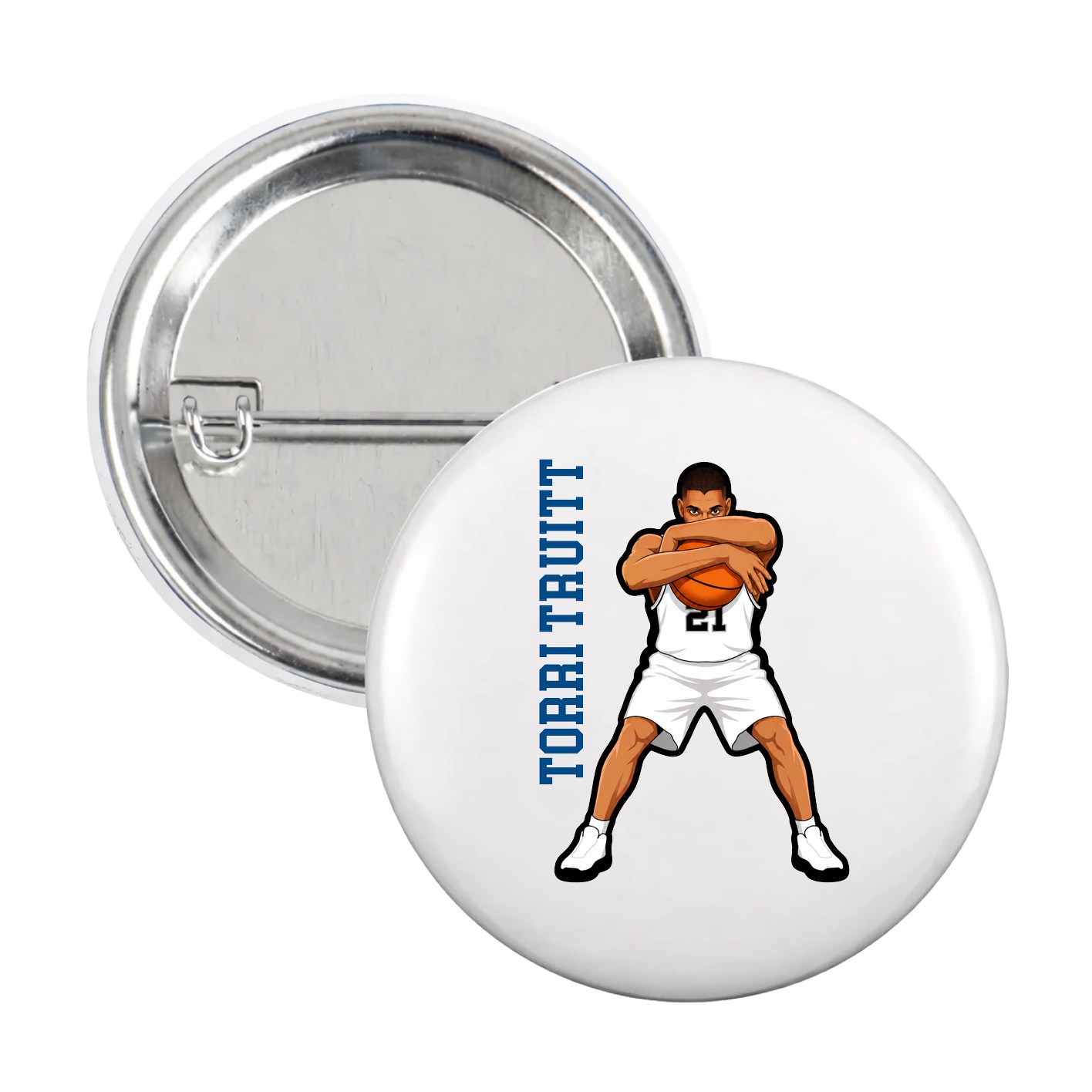 Game Day Button — Name Vertical in White
