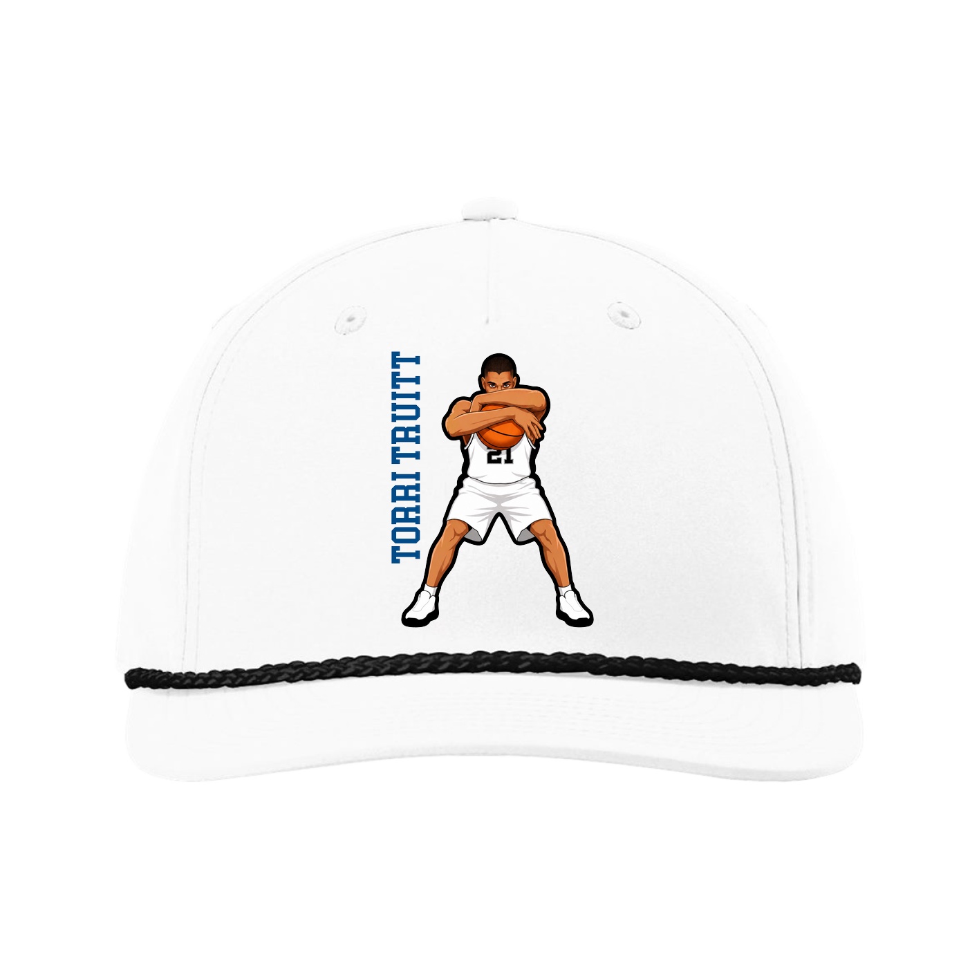 Five-Panel Classic Rope Cap — Name Vertical in White