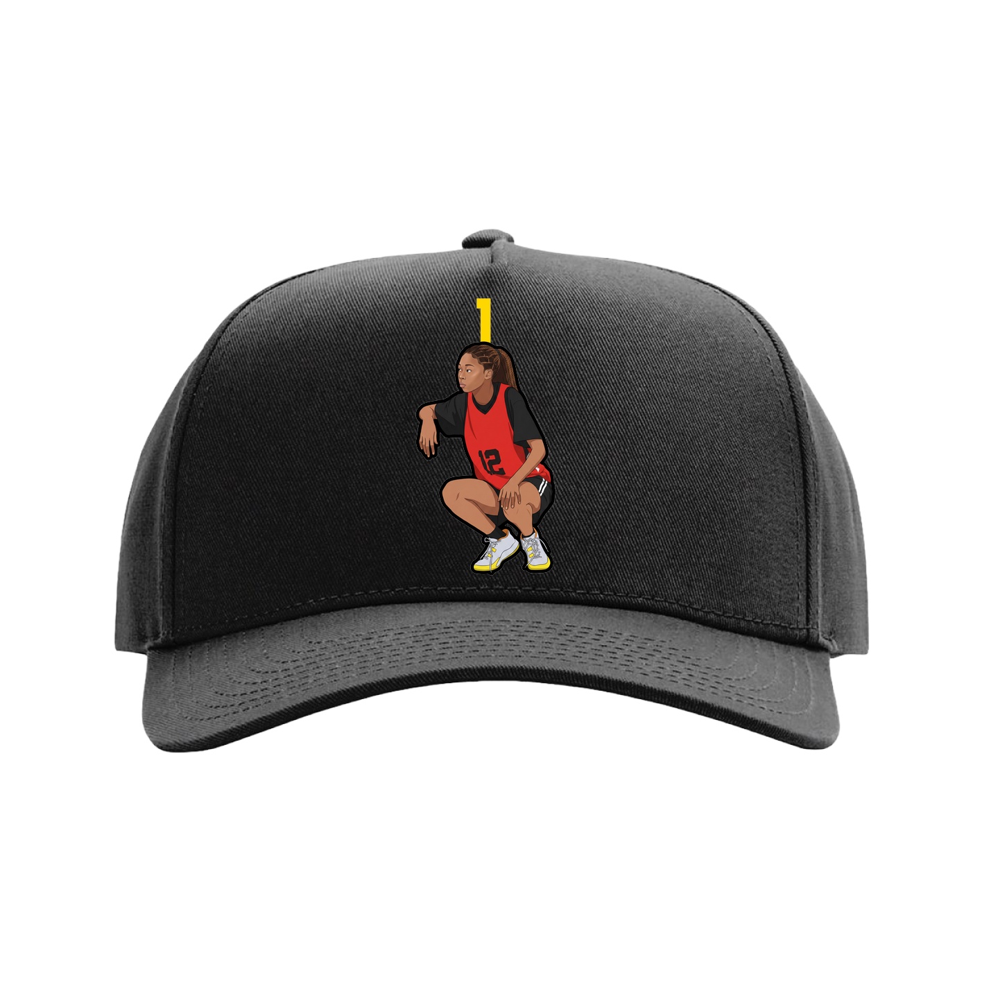 Full Fabric Five-Panel Champ Cap — Number Top in Black