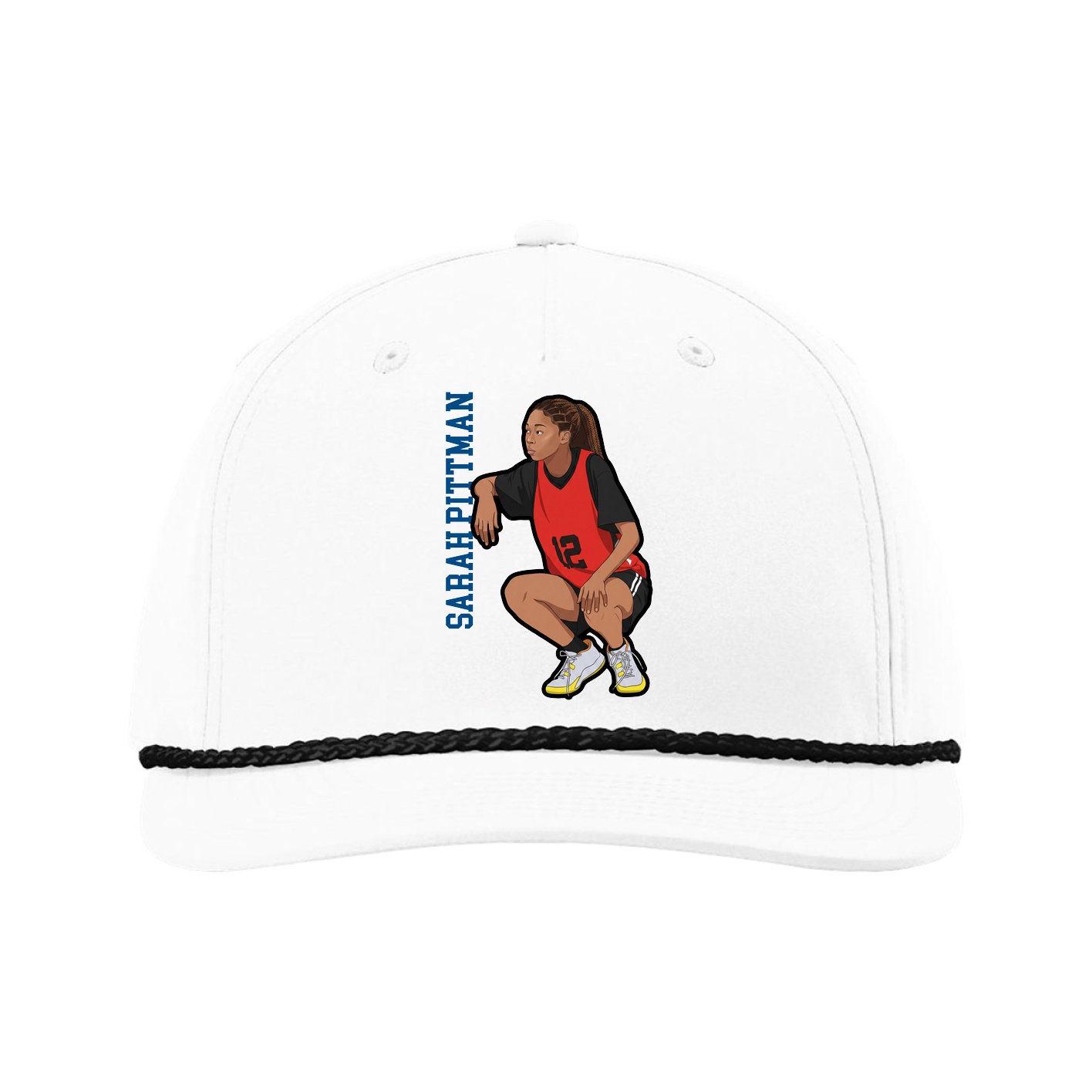 Five-Panel Classic Rope Cap — Name Vertical in White