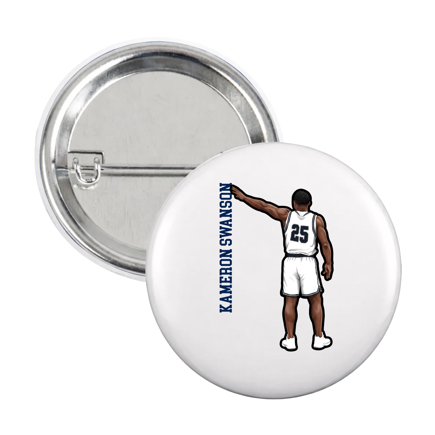 Game Day Button — Name Vertical in White