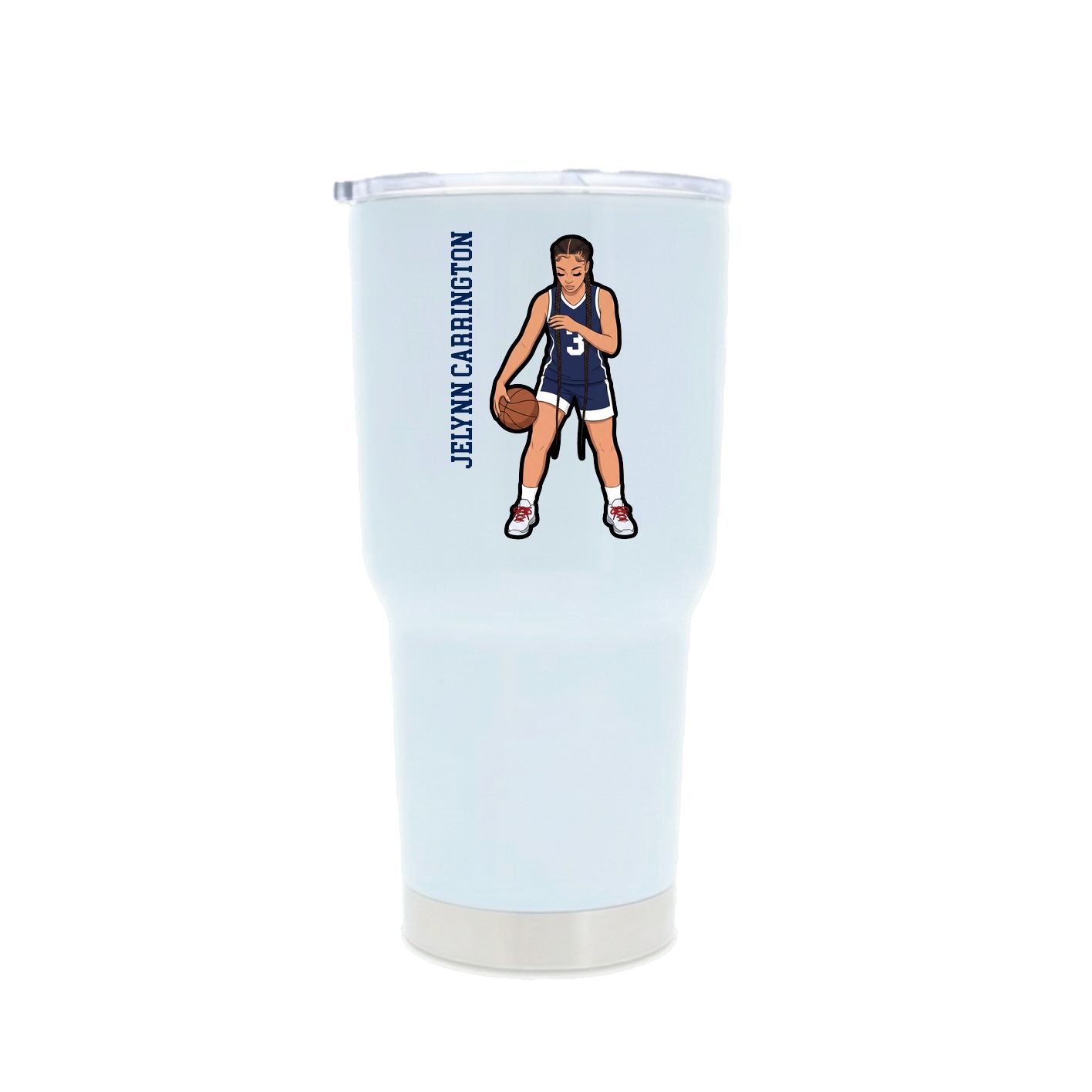 30oz Stainless Steel Tumbler — Name Vertical in White