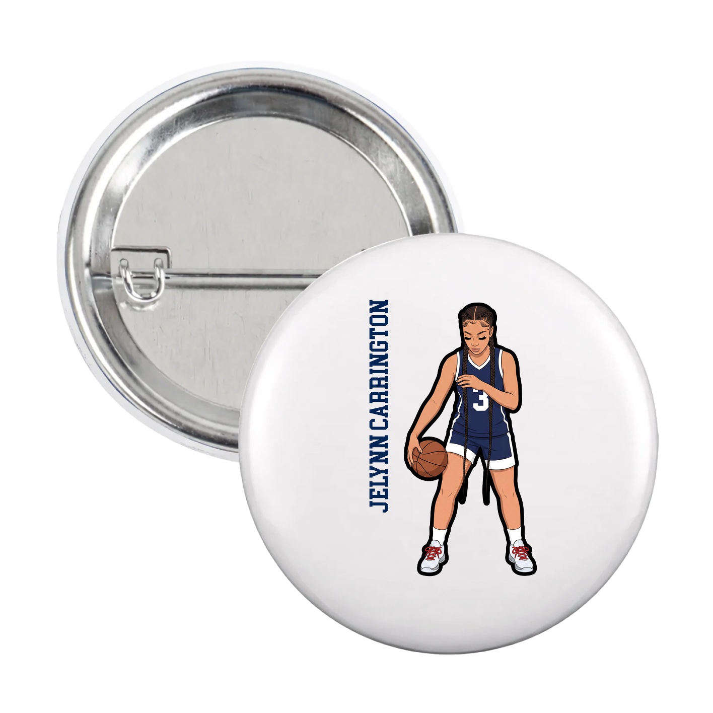 Game Day Button — Name Vertical in White